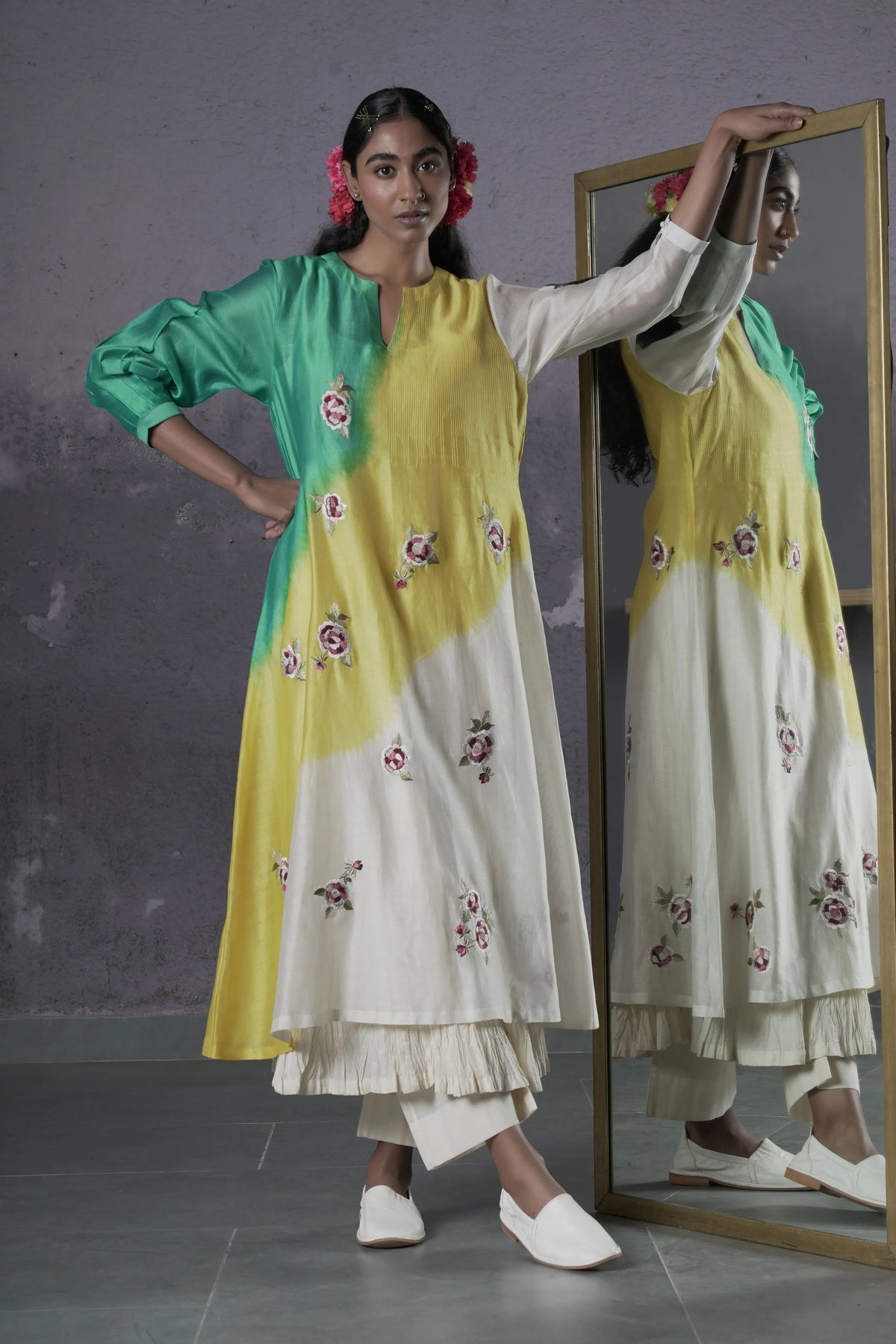 Yellow Teal Ombre Kurta