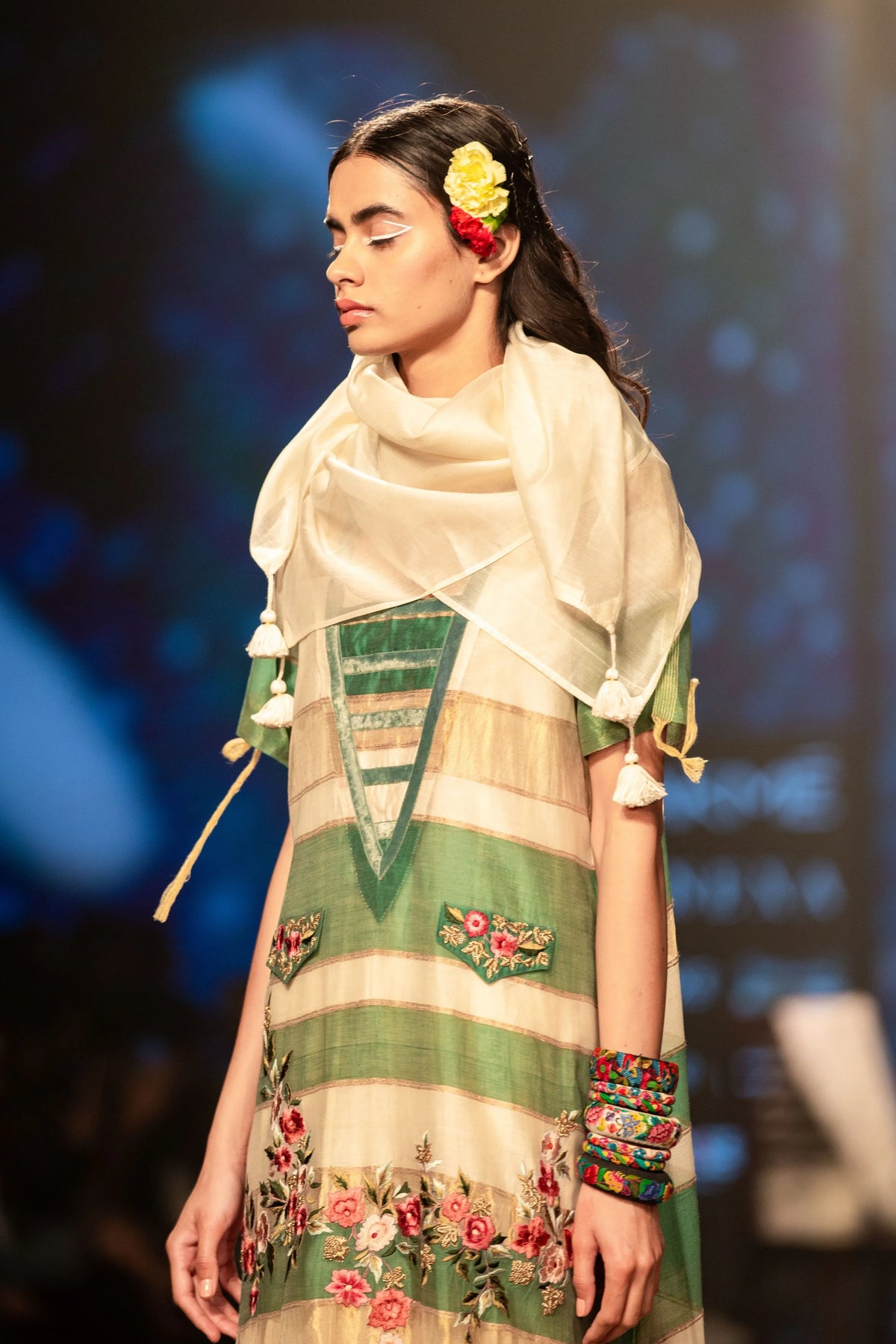 Green & Ivory Deep V Kurta