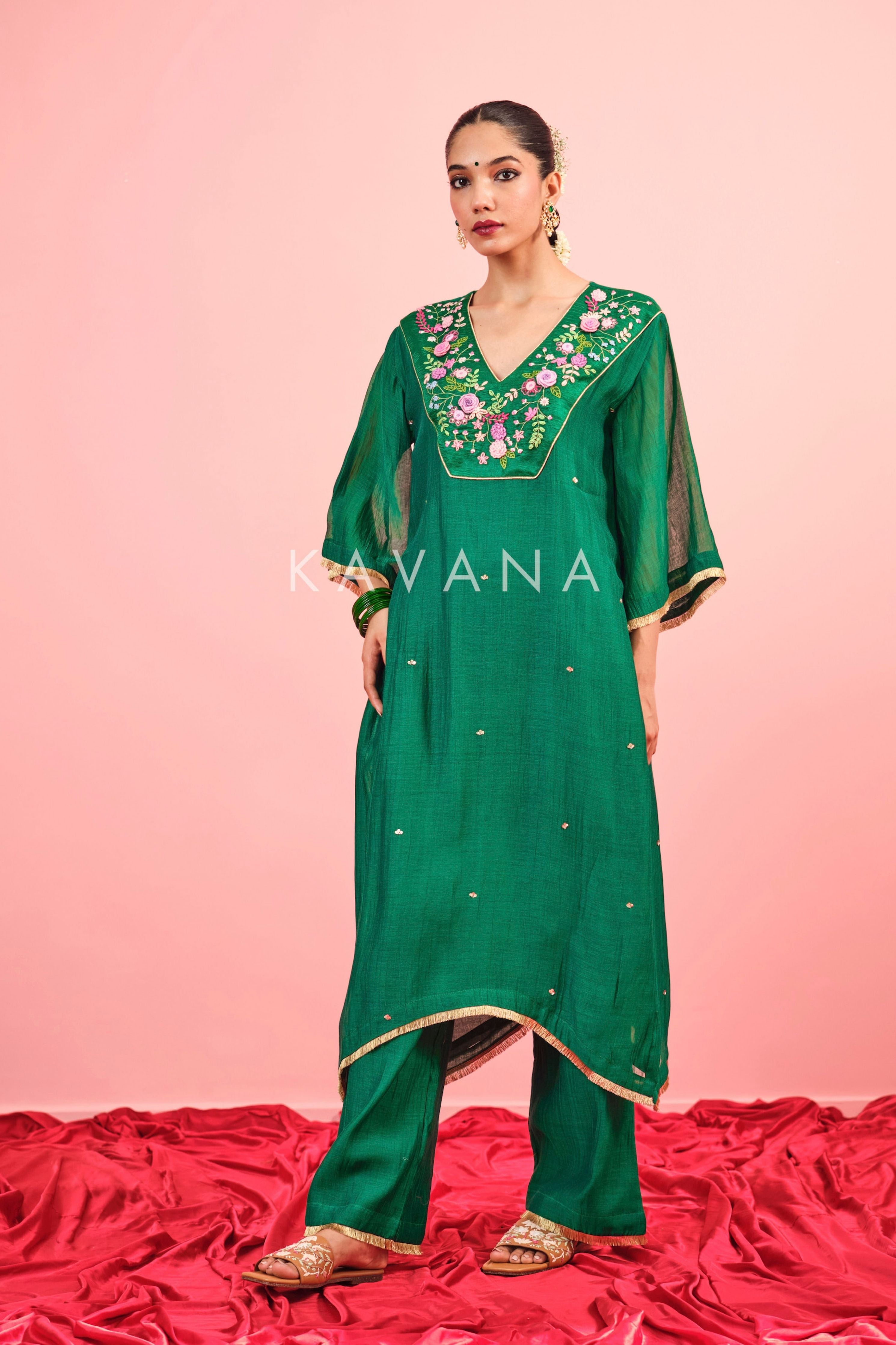 Panna Chanderi Kurta Set