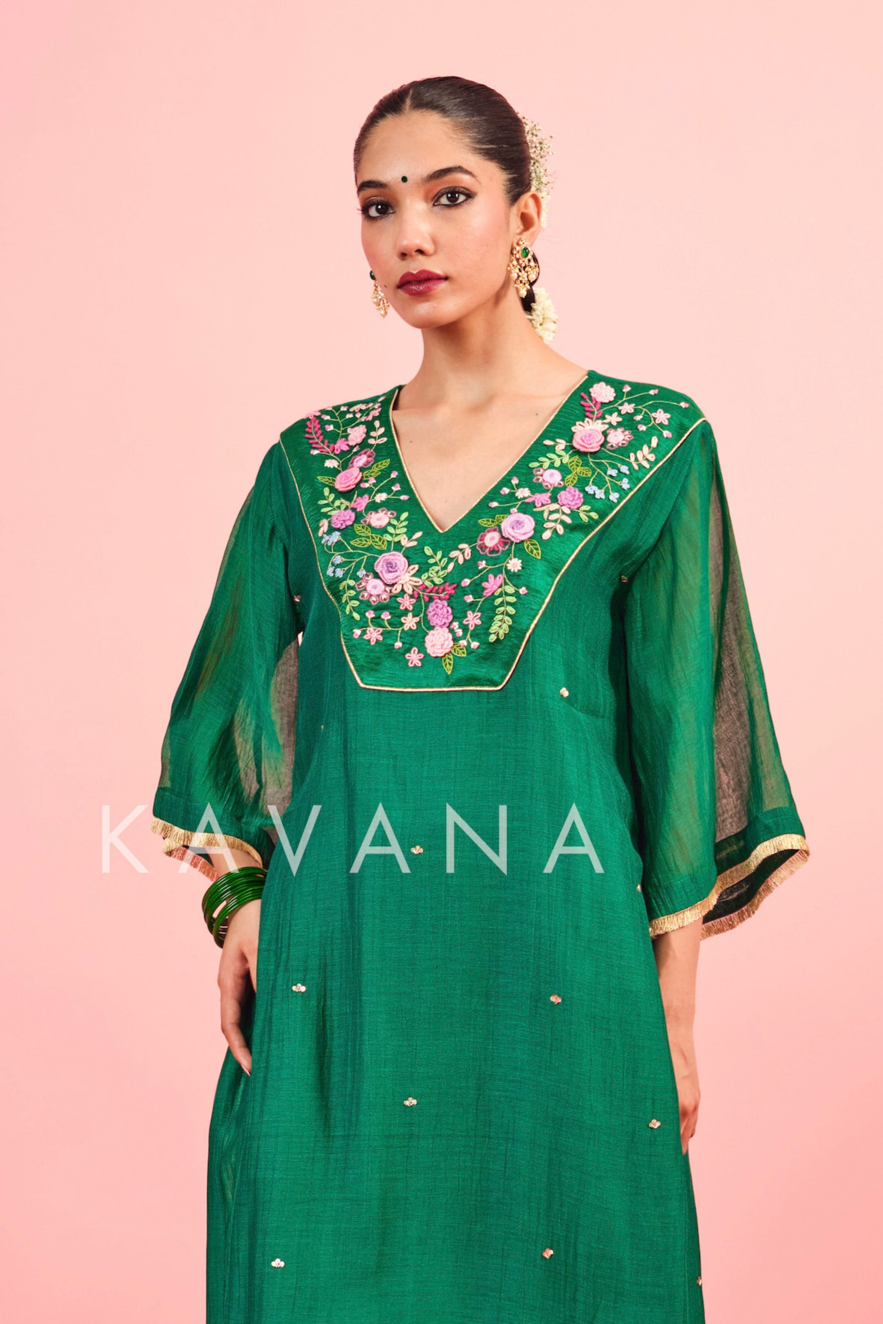 Panna Chanderi Kurta Set