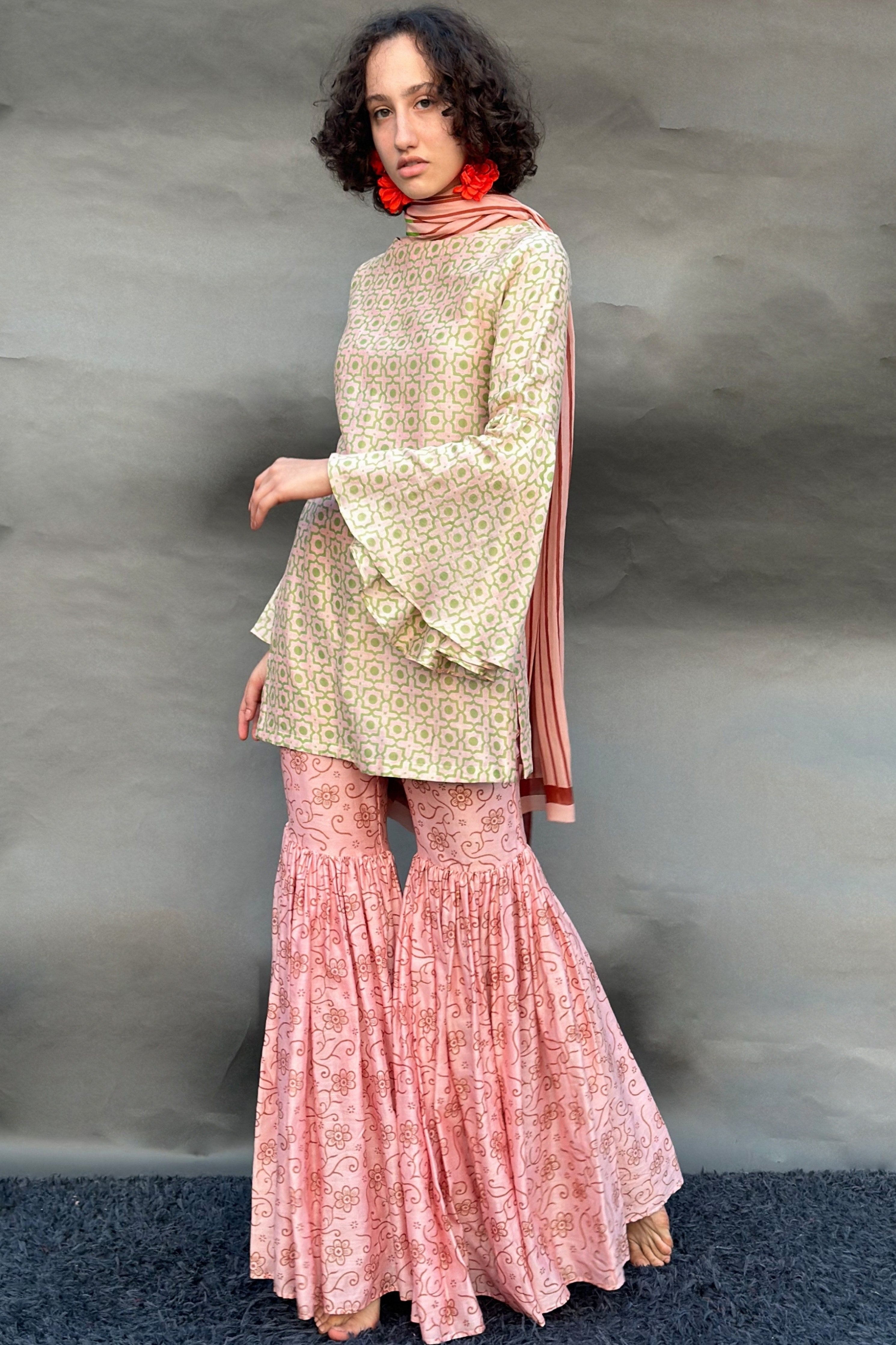 Peach Sharara Set