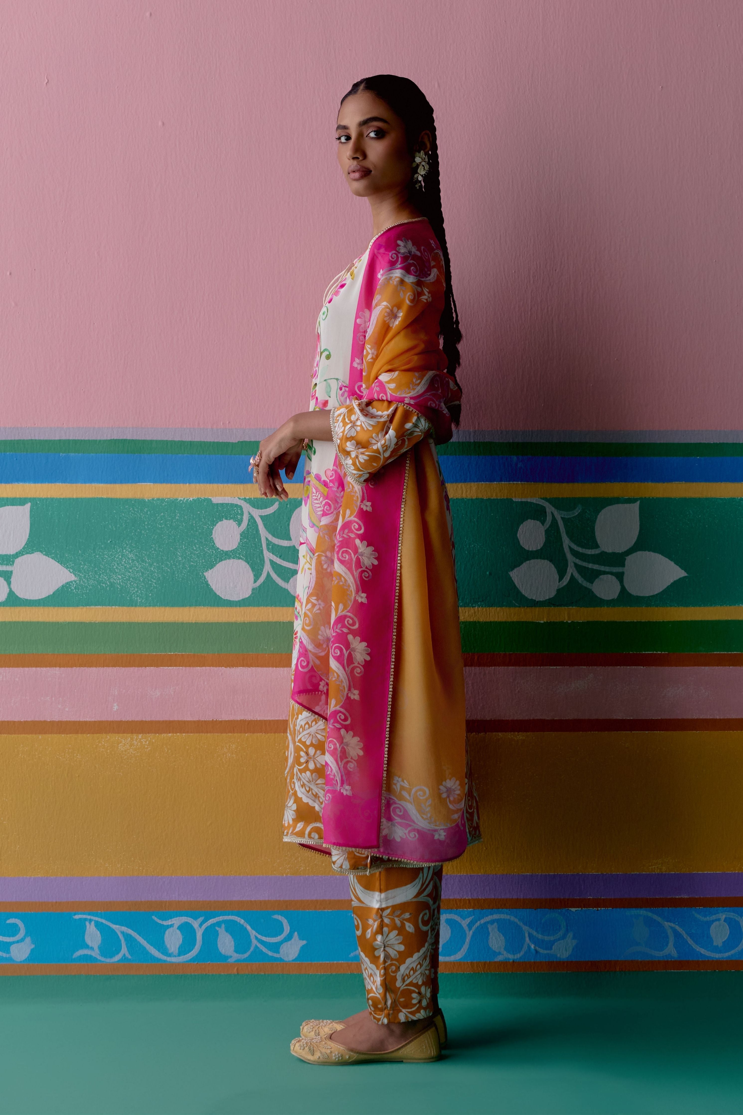 Pink & Mustard Paisley Kurta Set