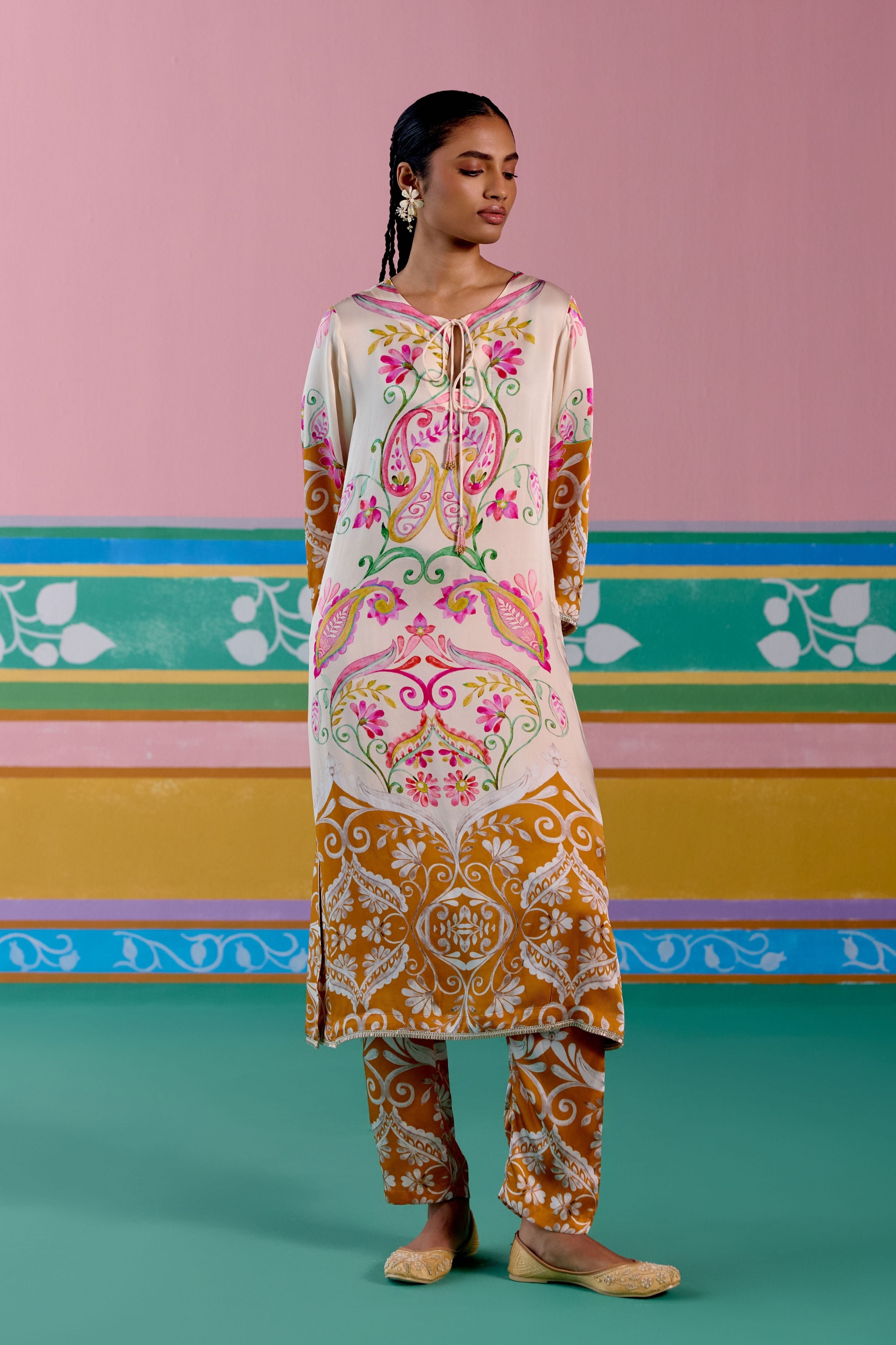 Pink & Mustard Paisley Kurta Set