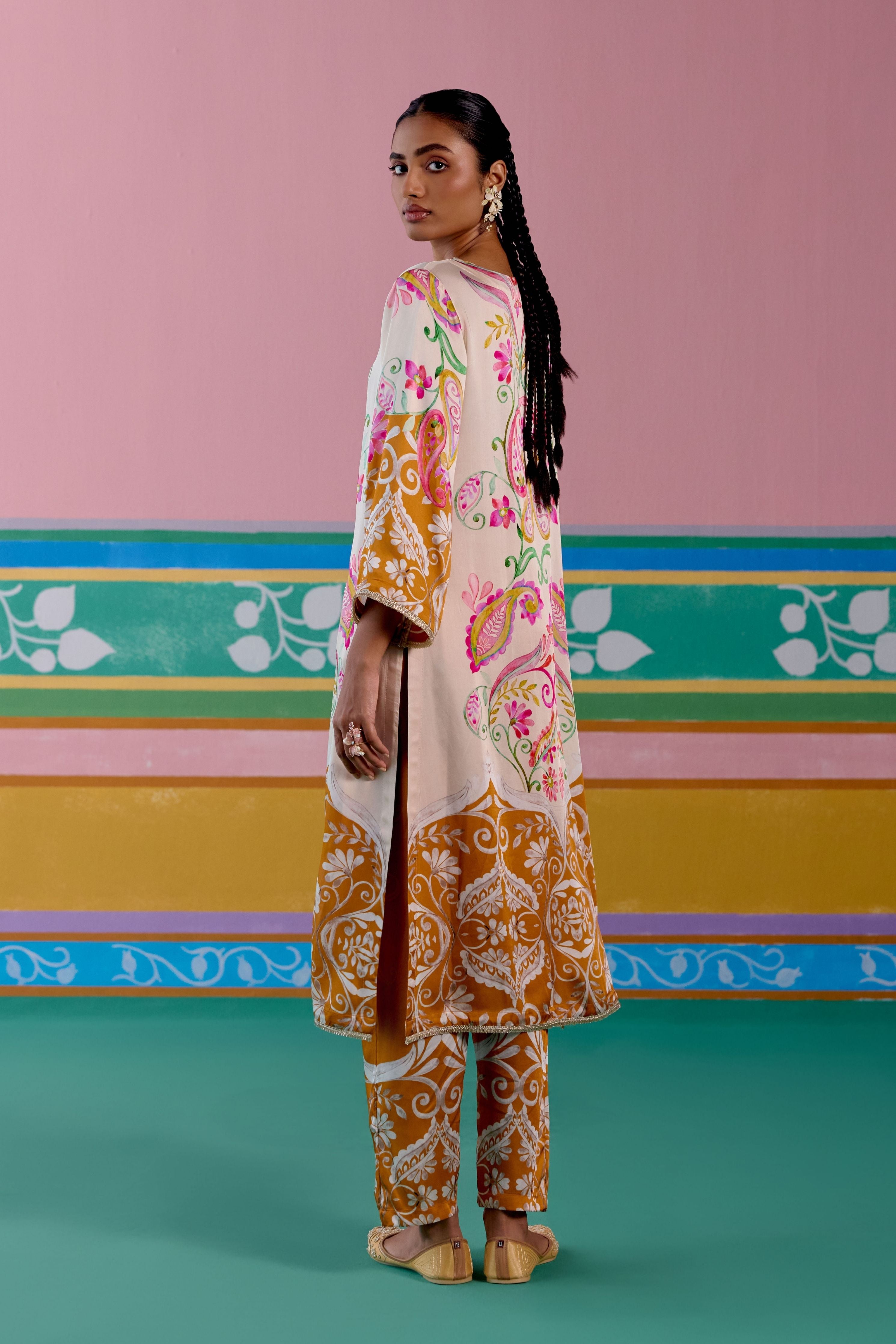 Pink & Mustard Paisley Kurta Set
