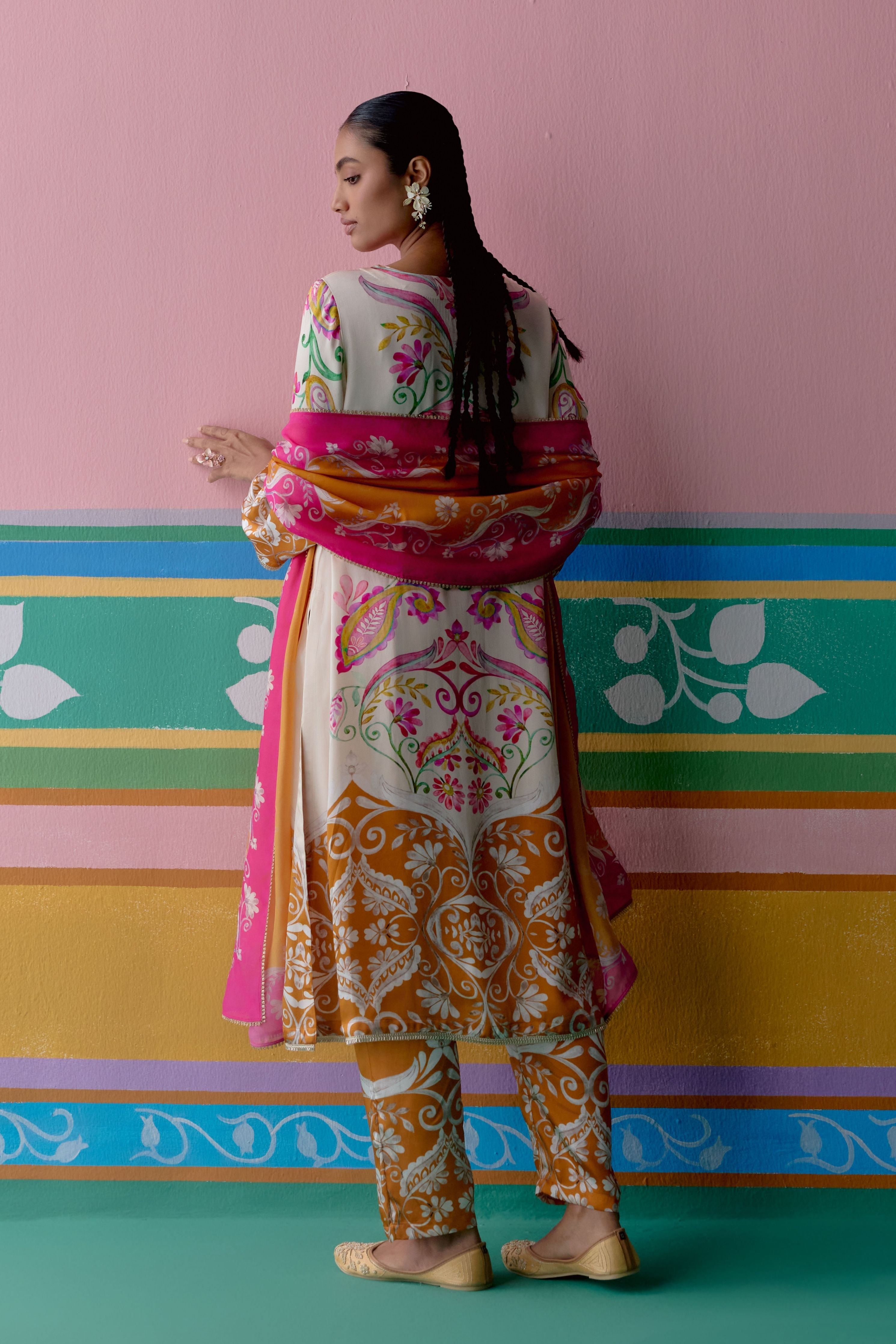 Pink & Mustard Paisley Kurta Set
