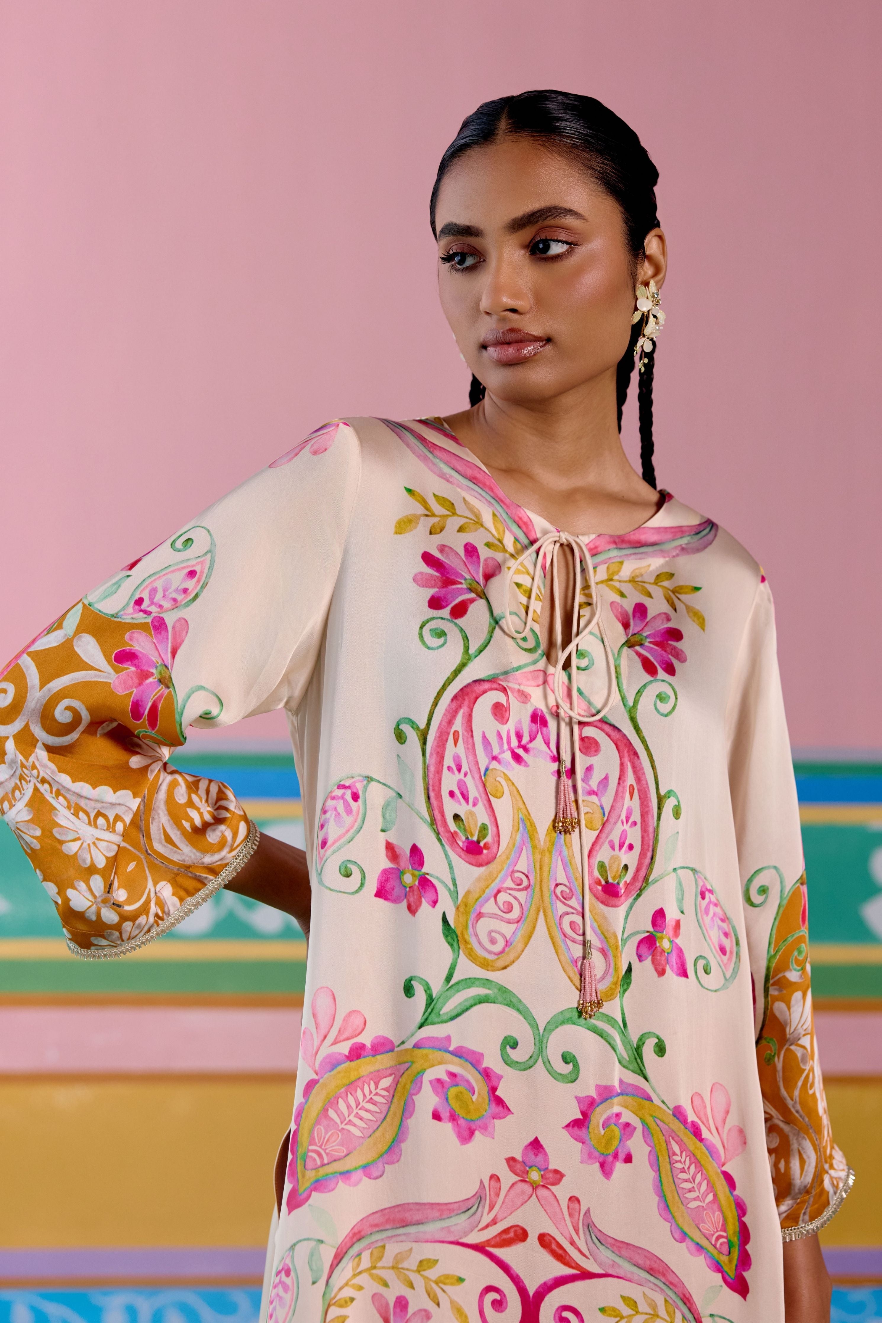 Pink & Mustard Paisley Kurta with Dupatta