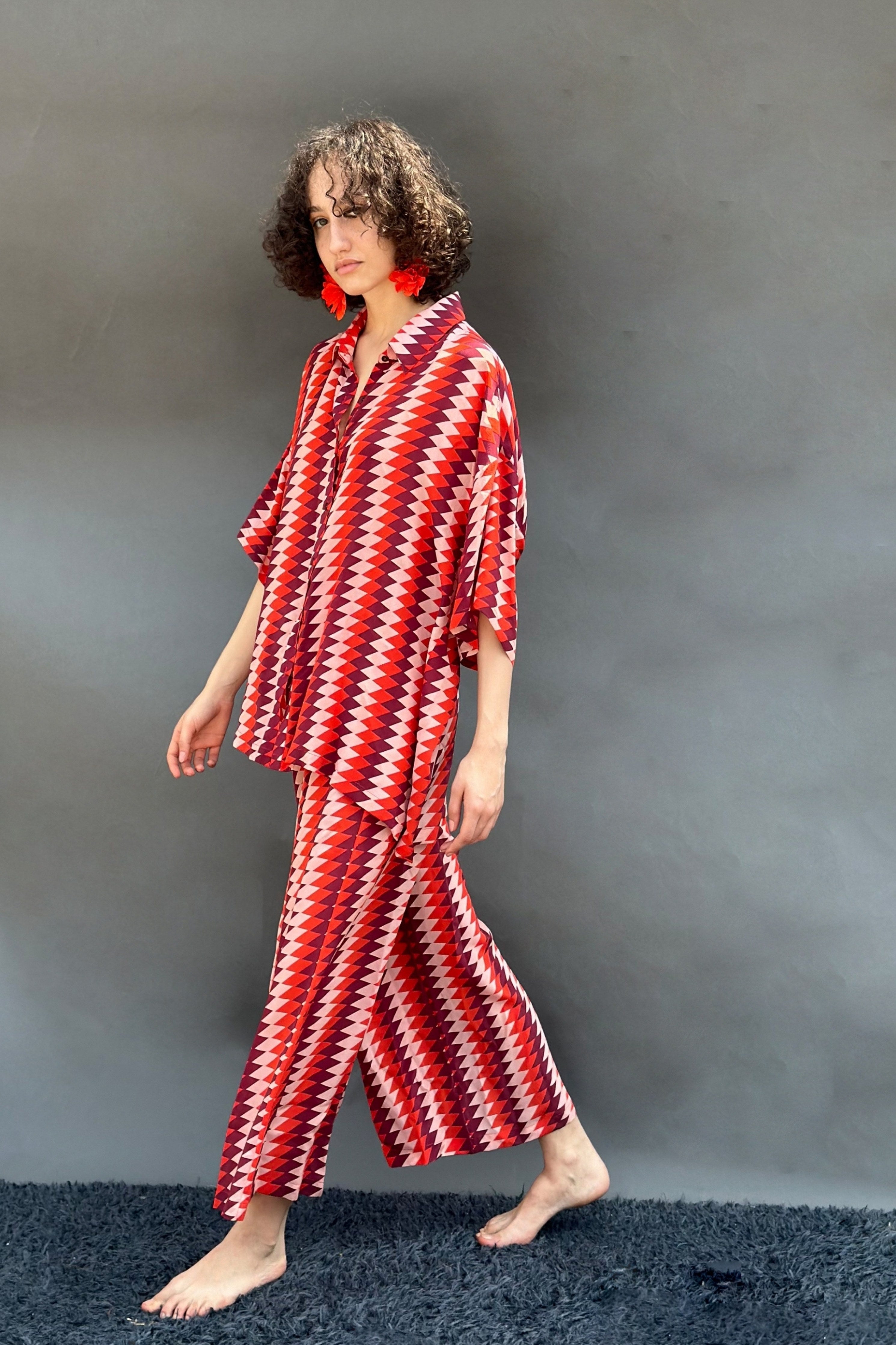 Pink & Red Zig Zag Printed Shirt