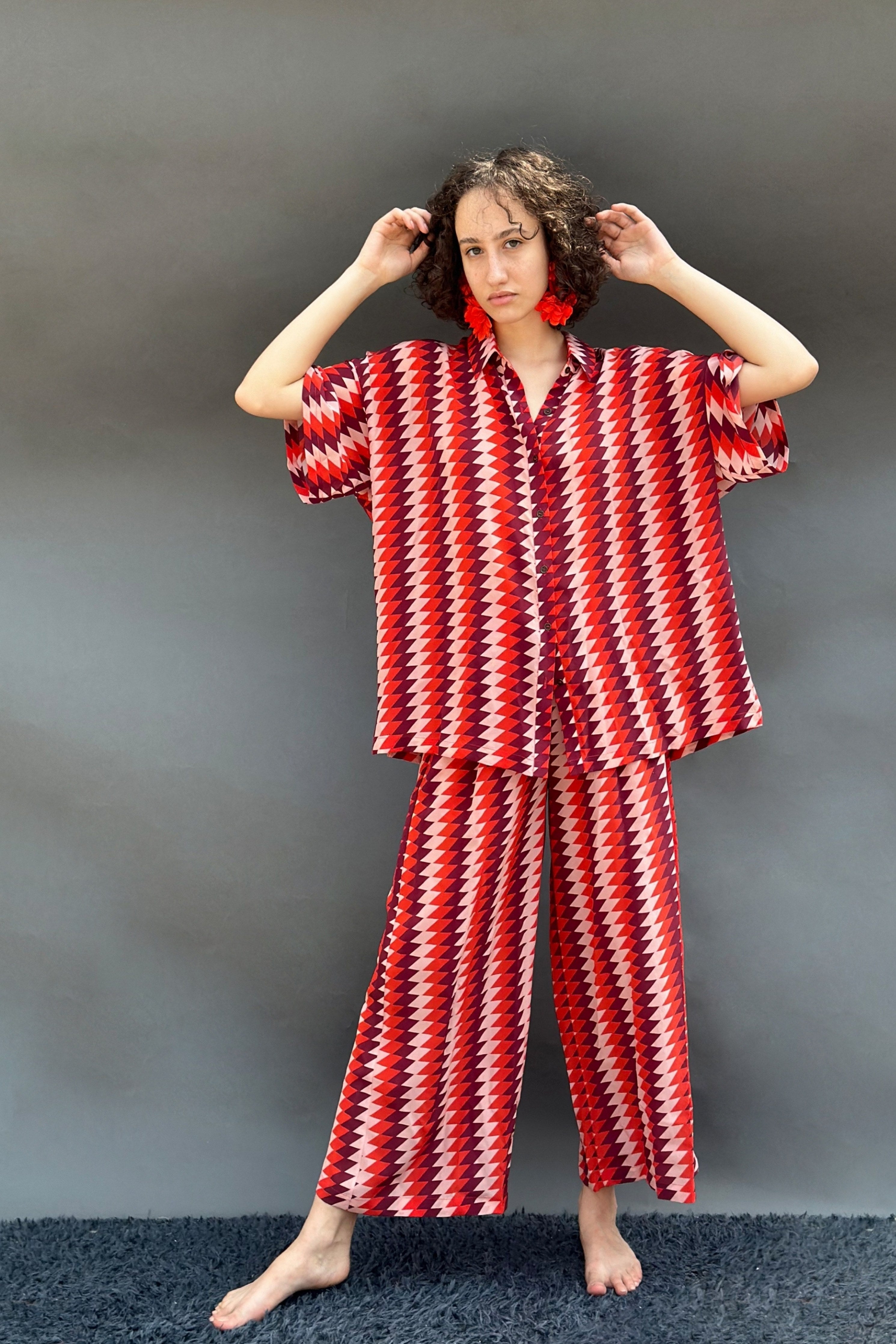 Pink & Red Zig Zag Printed Shirt