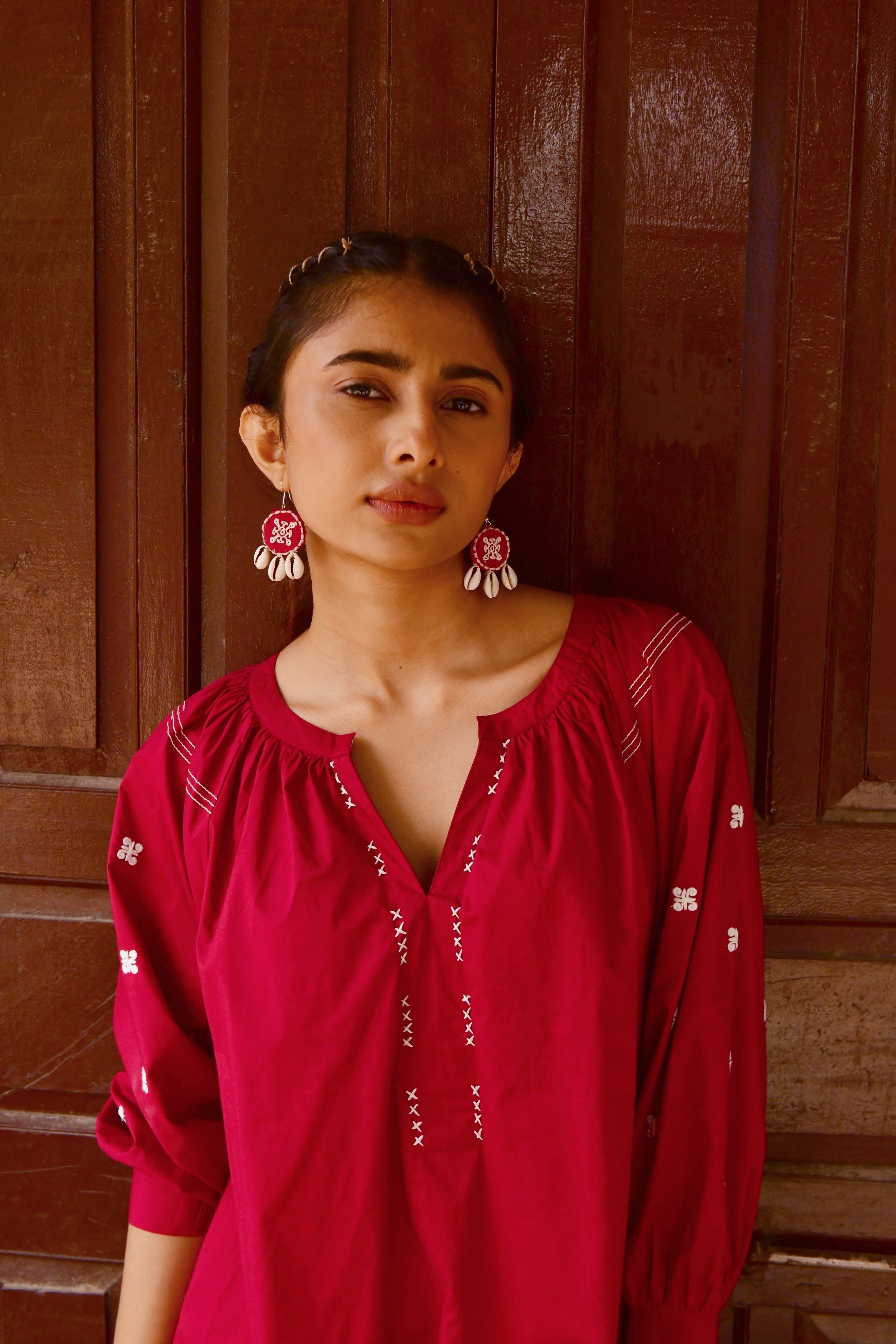 Plum Red Embroidery Dress
