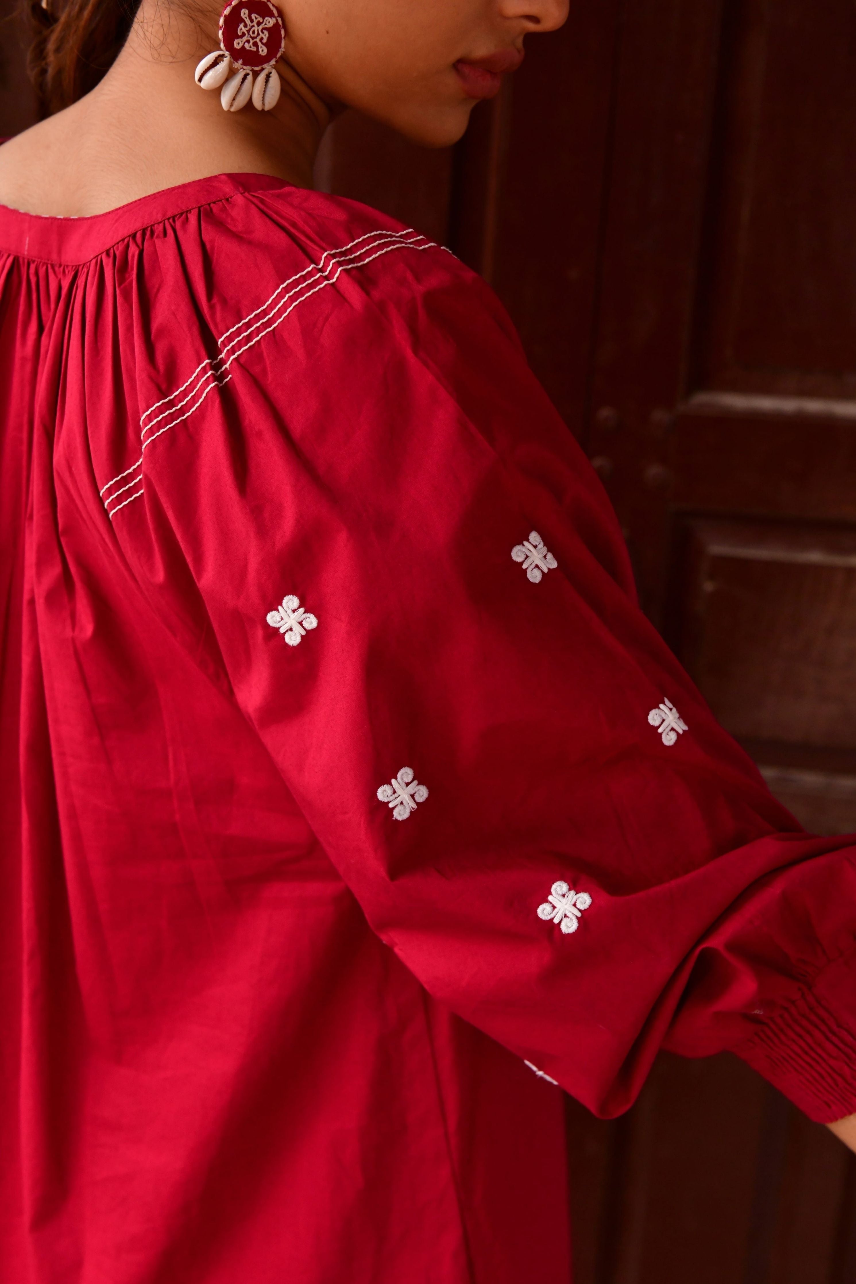 Plum Red Embroidery Dress