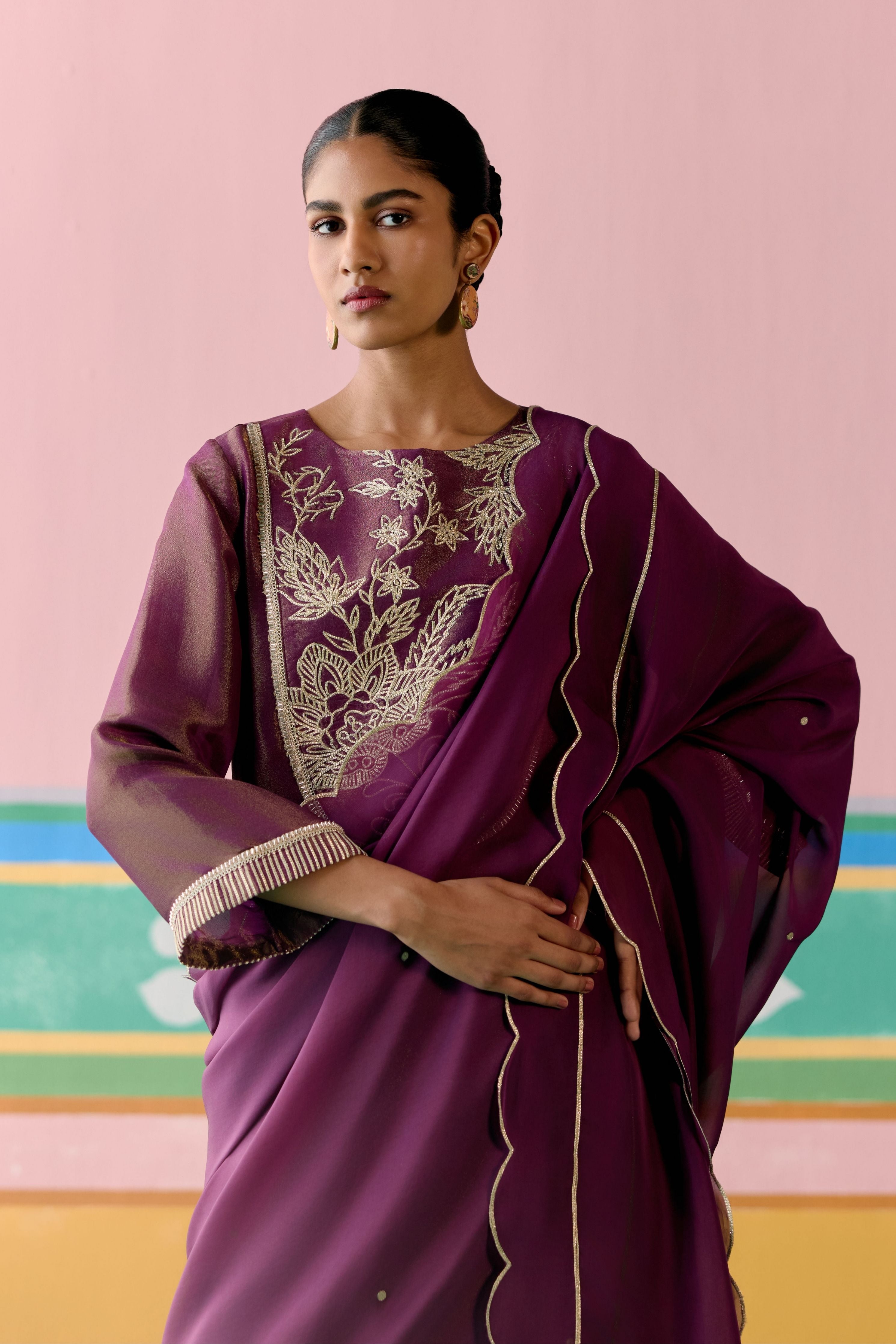 Purple Embroidered Kurta Set