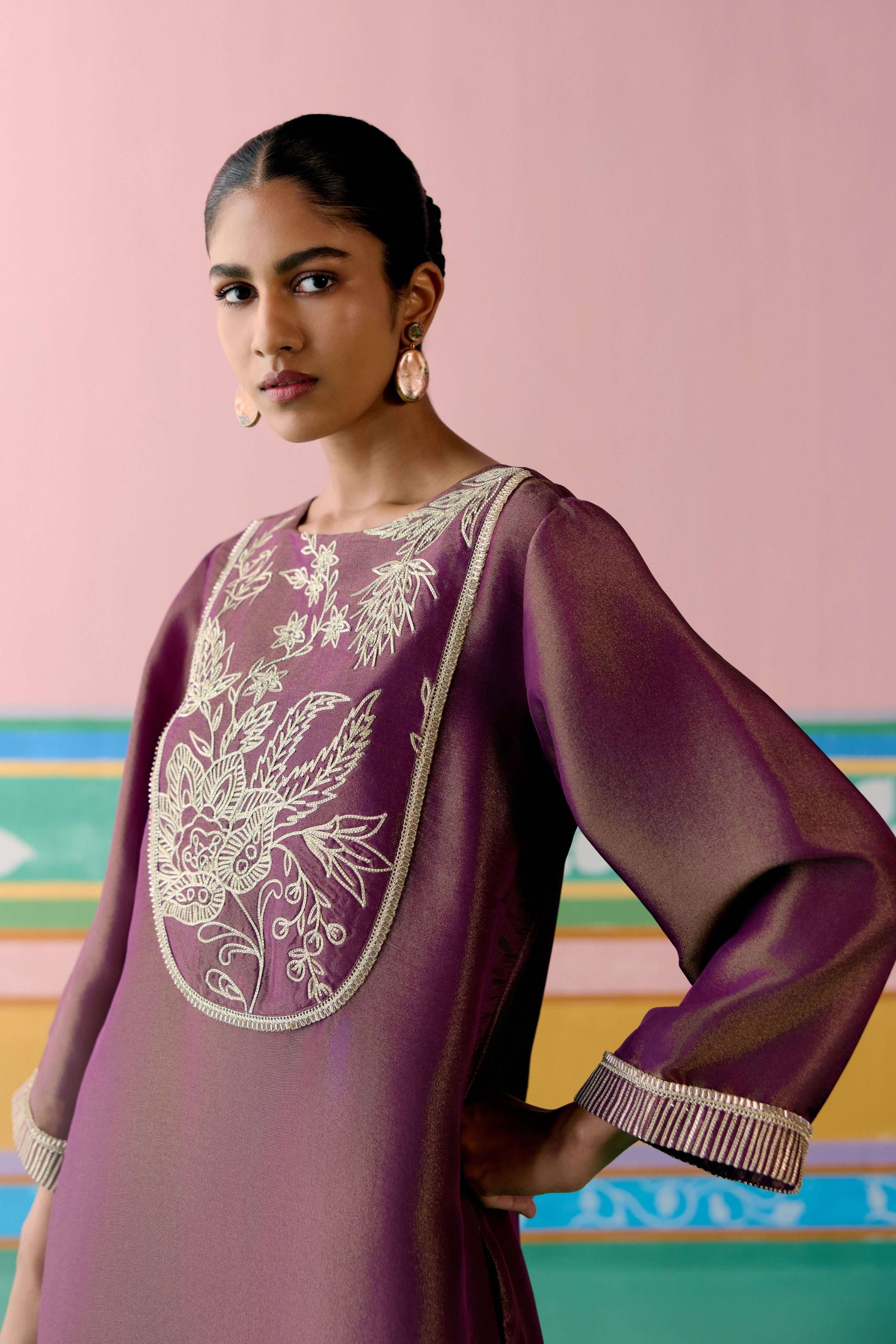 Purple Embroidered Kurta Set