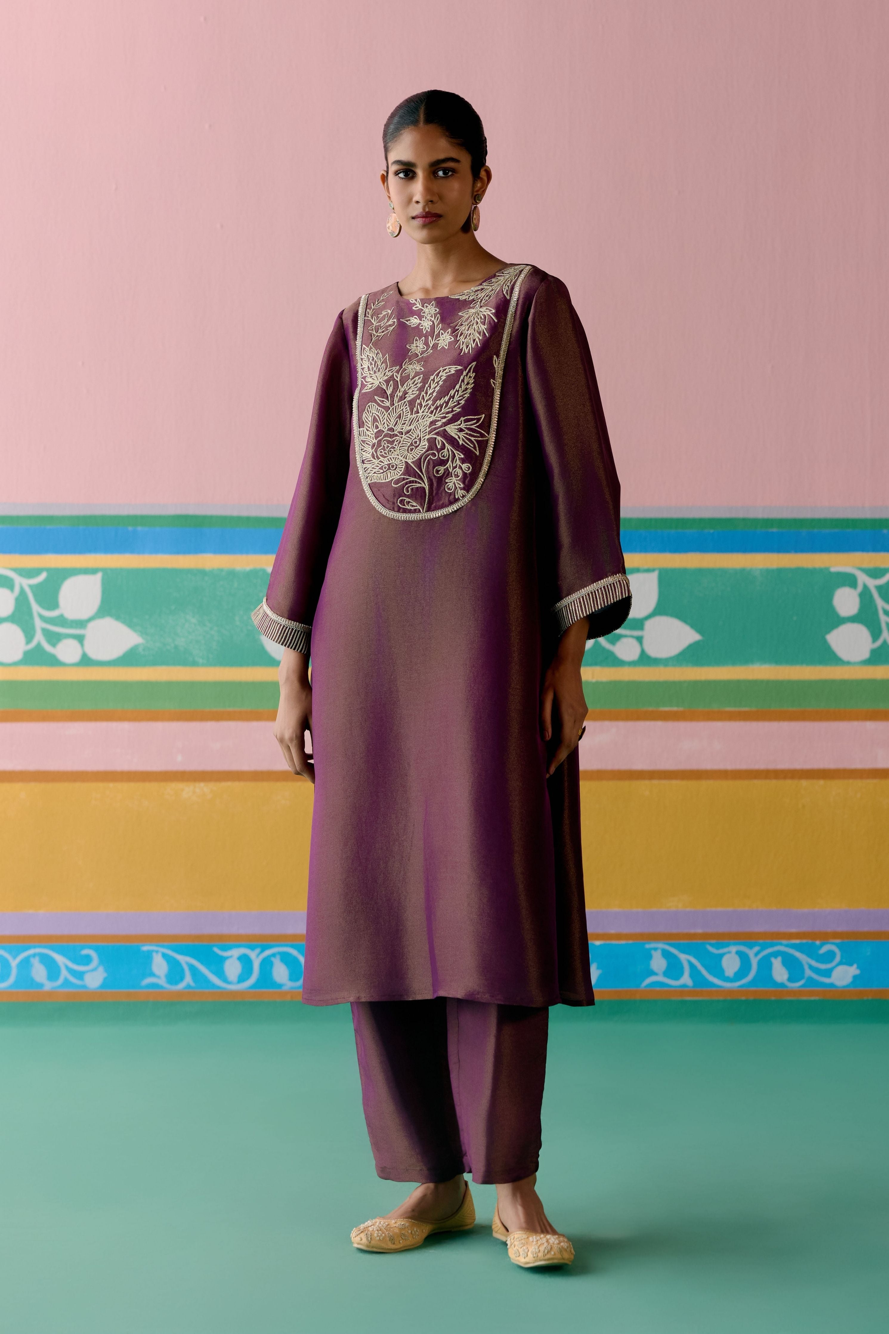 Purple Embroidered Kurta Set