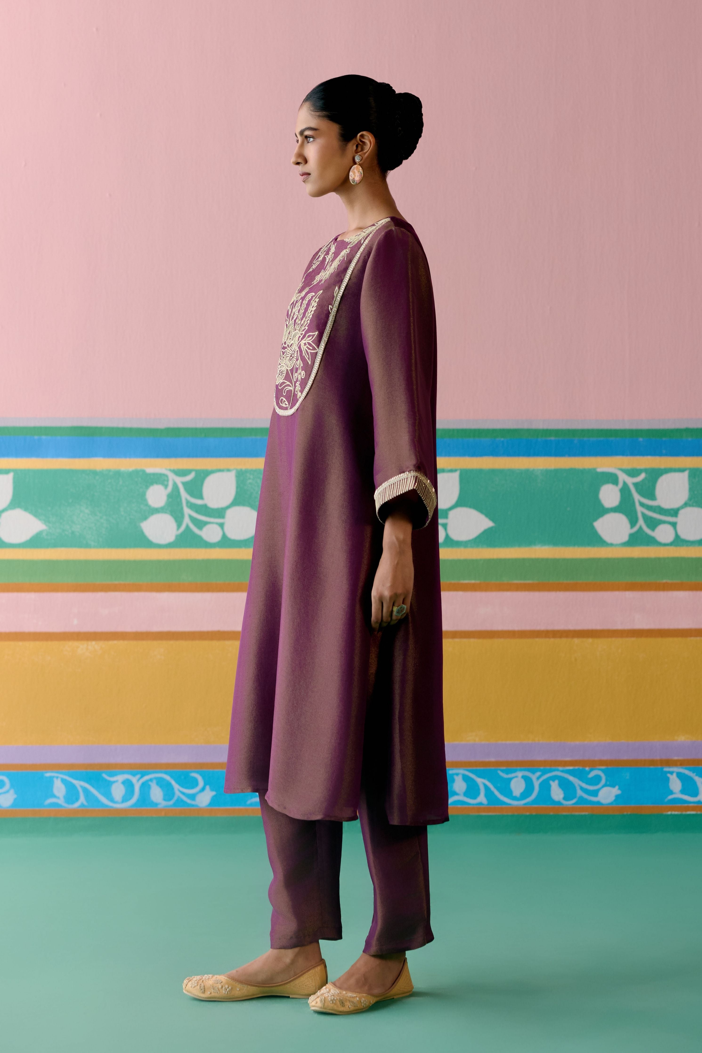 Purple Embroidered Kurta Set