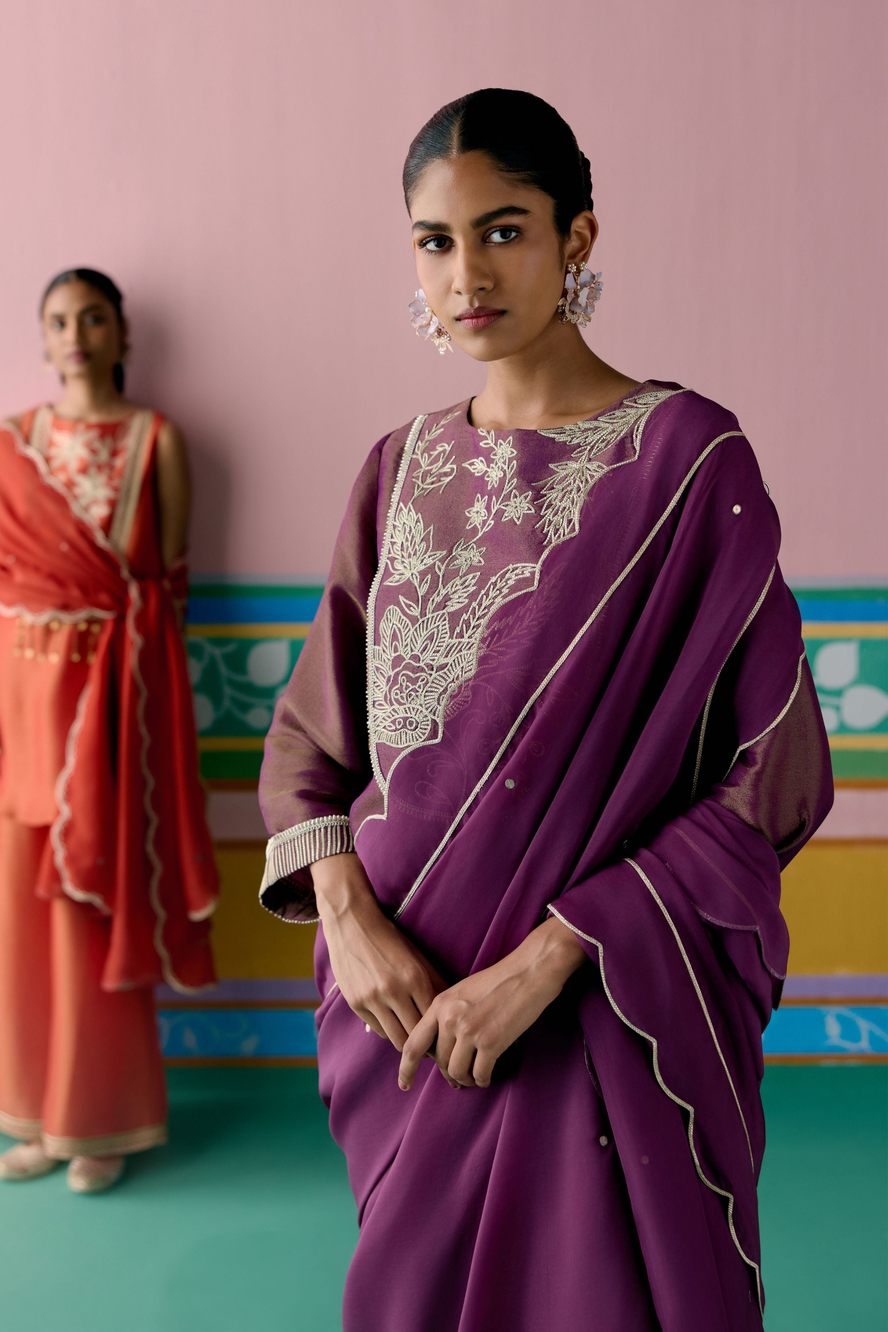 Purple Embroidered Kurta Set