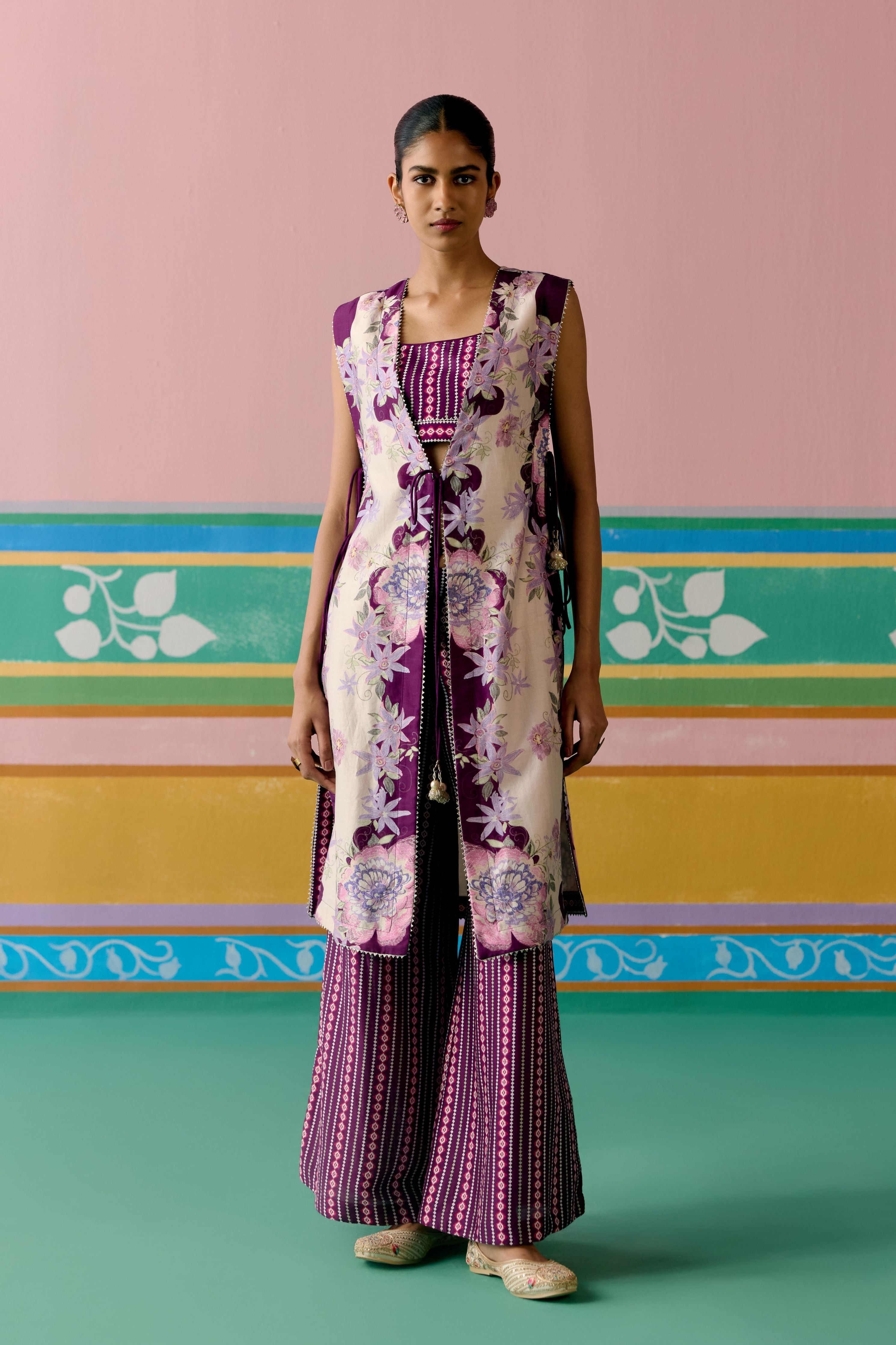 Purple Ikat Jacket Set