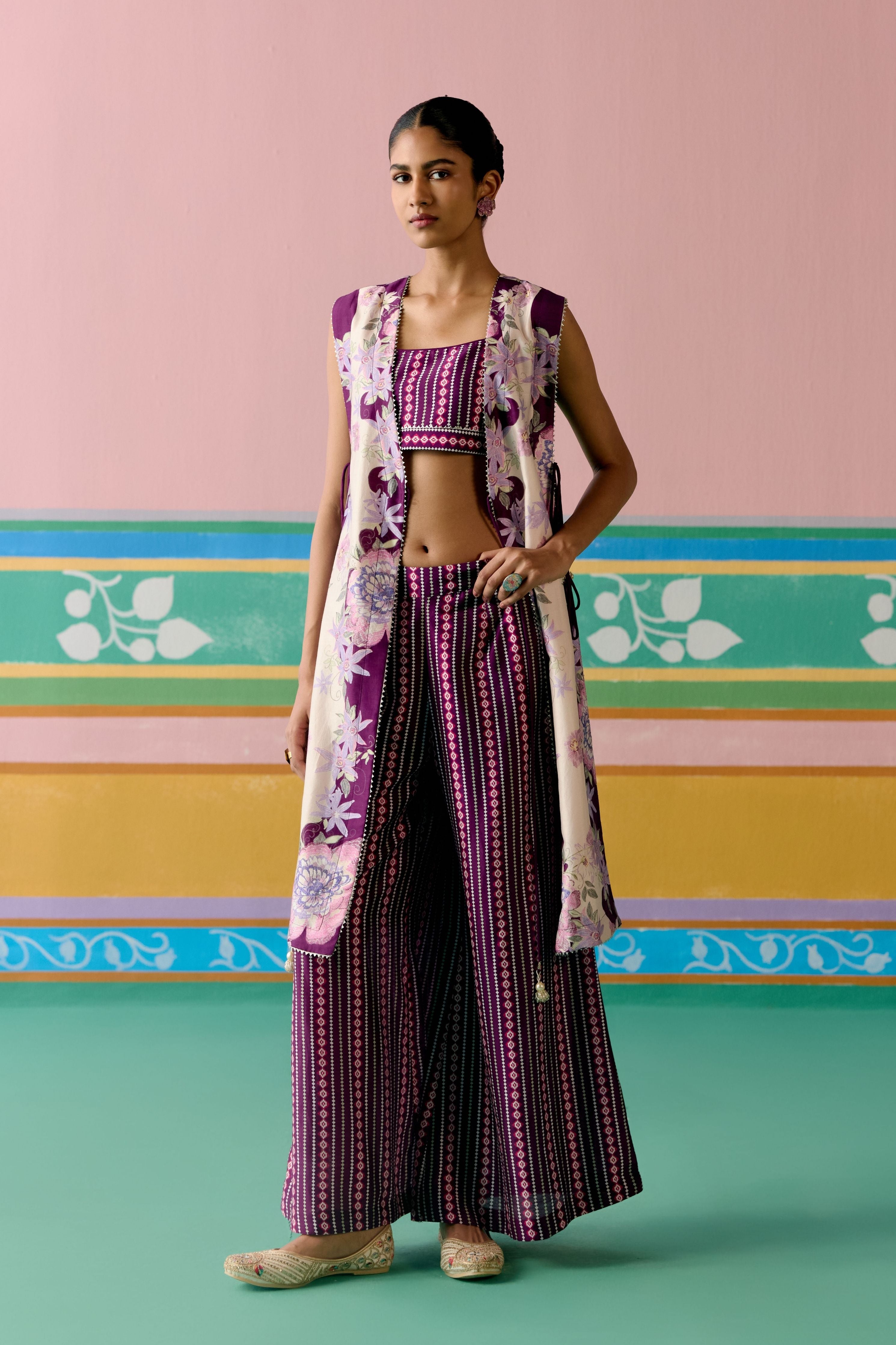 Purple Ikat Jacket Set
