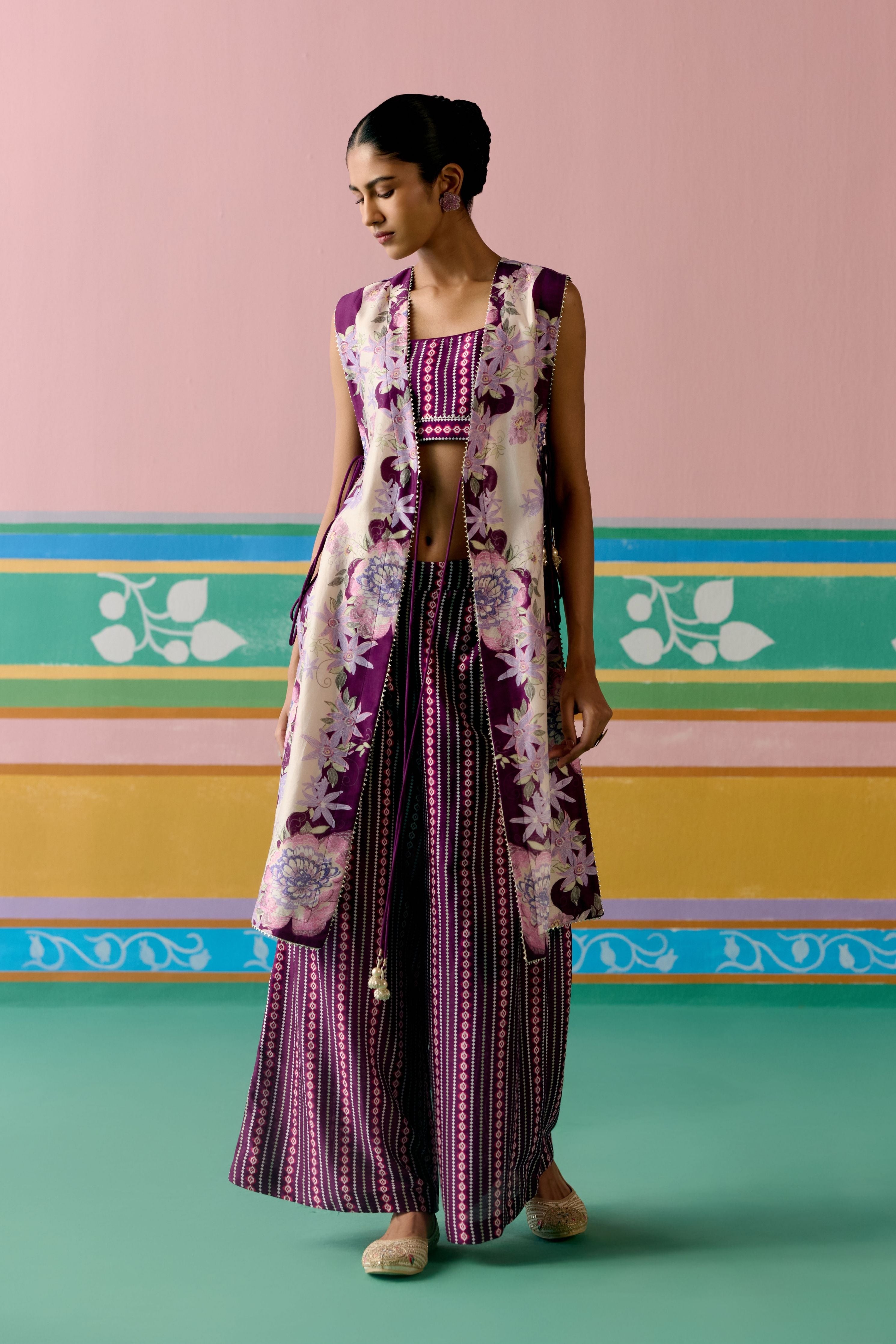 Purple Ikat Jacket Set