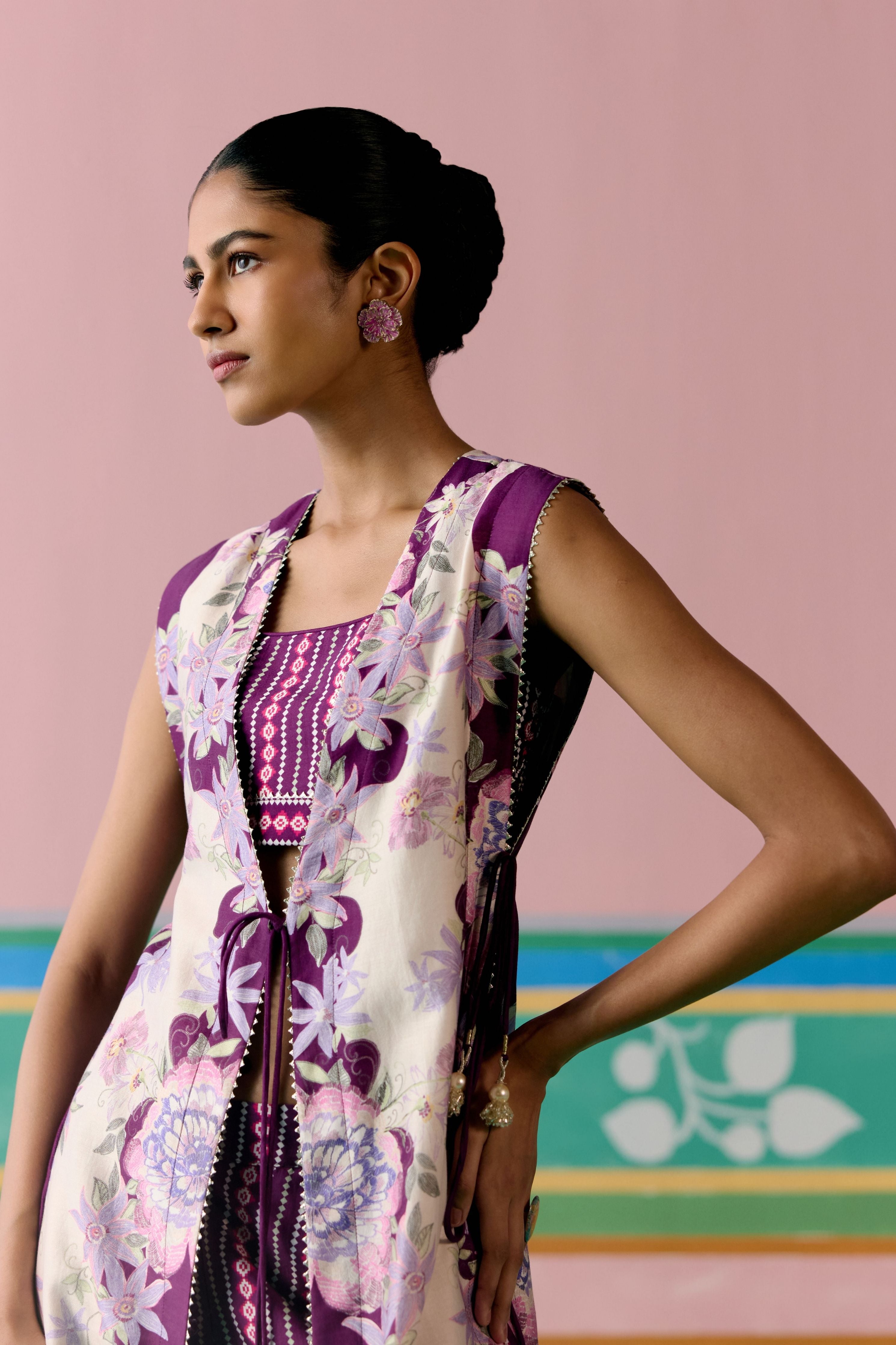 Purple Ikat Jacket Set