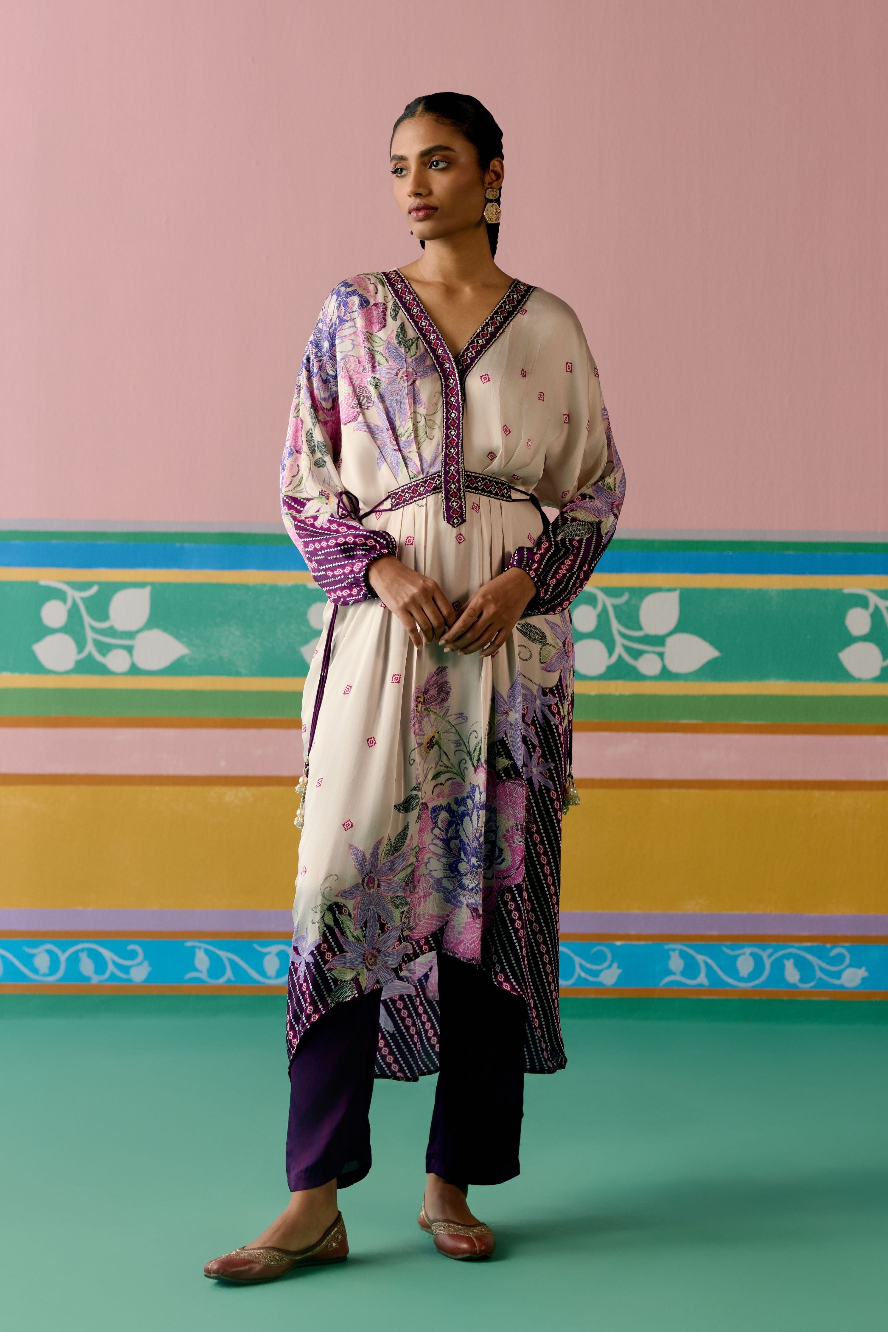 Purple Ikat Long Kaftan Set