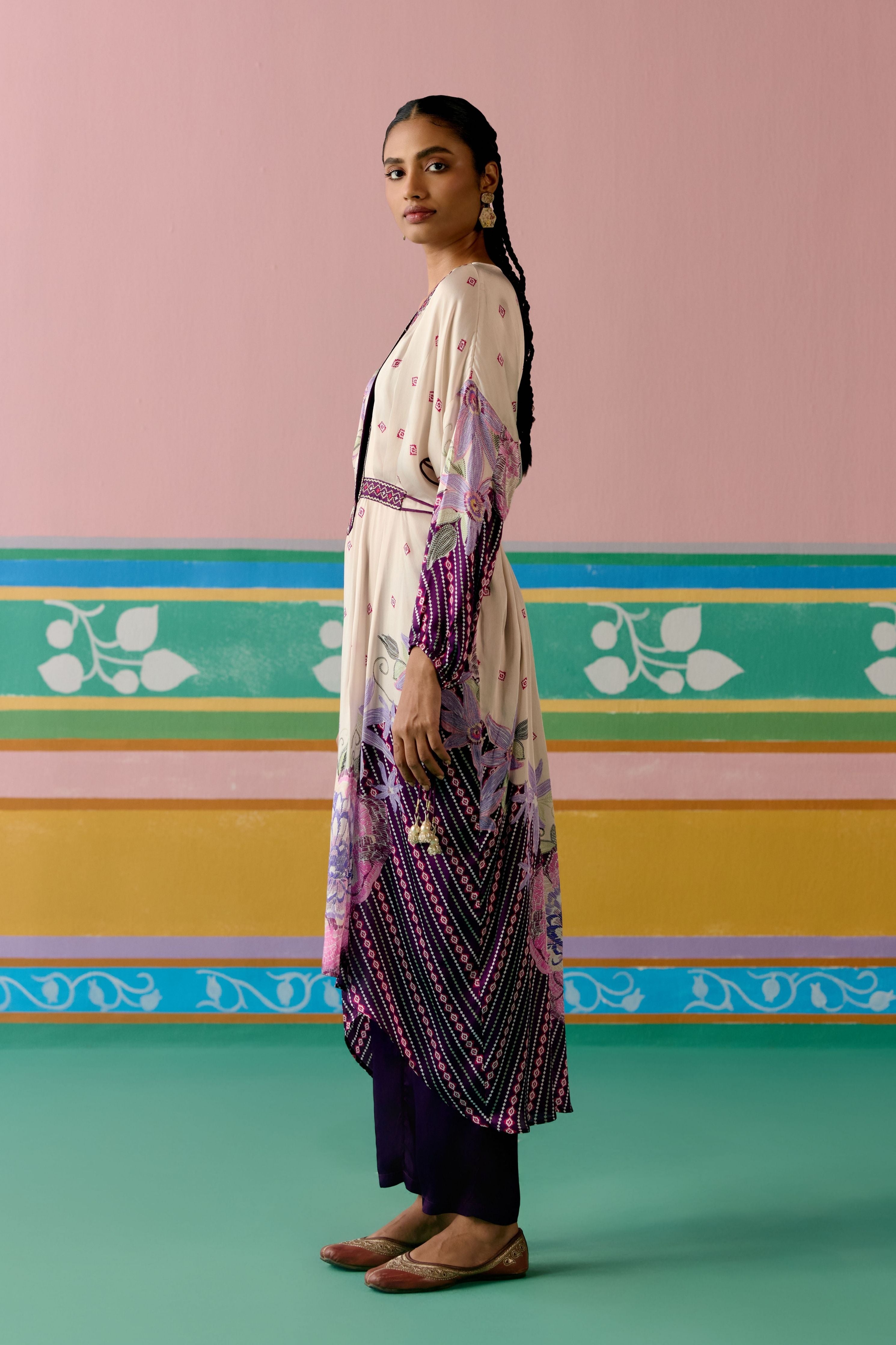 Purple Ikat Long Kaftan Set