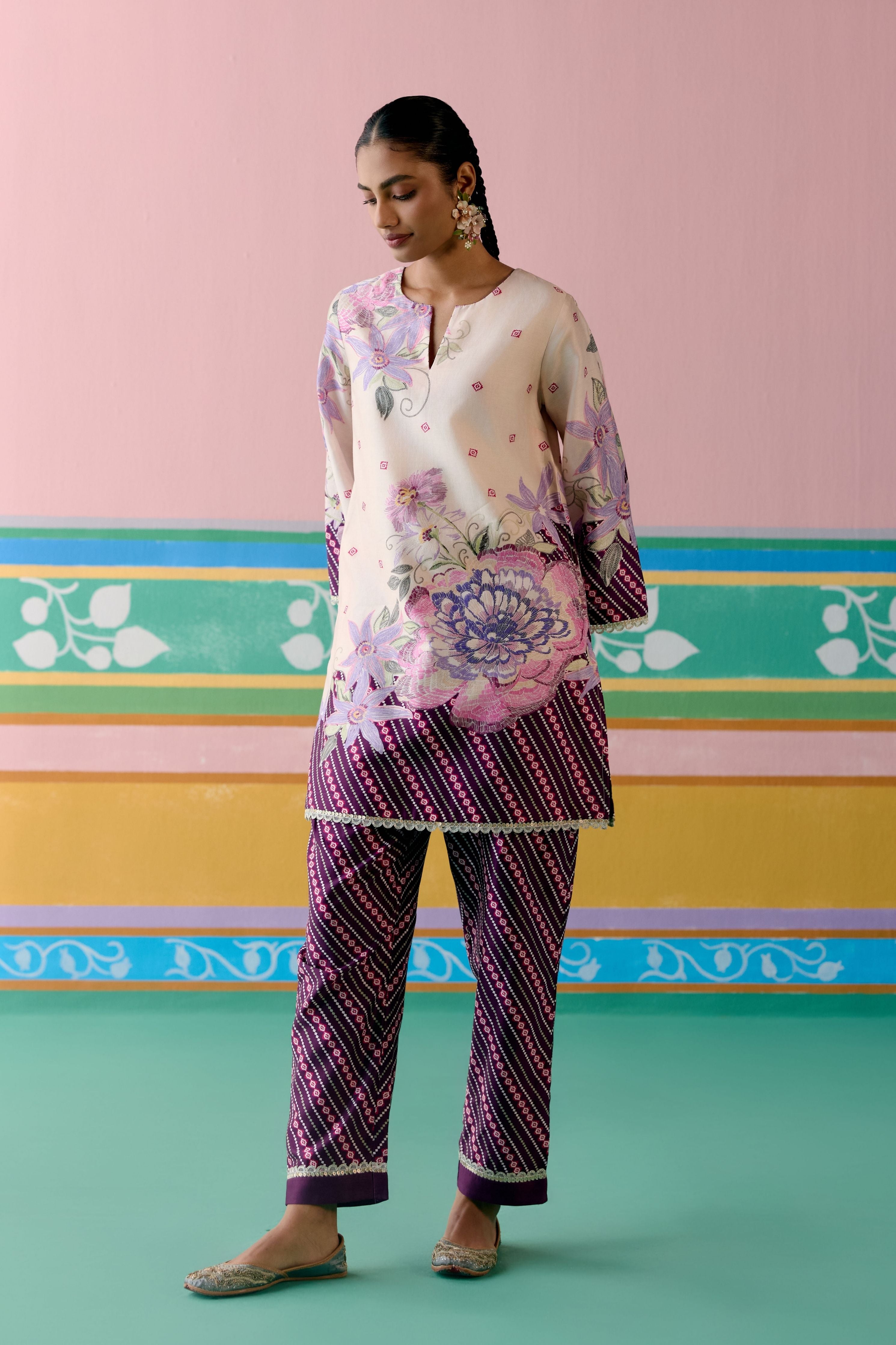 Purple Ikkat Kurta Set