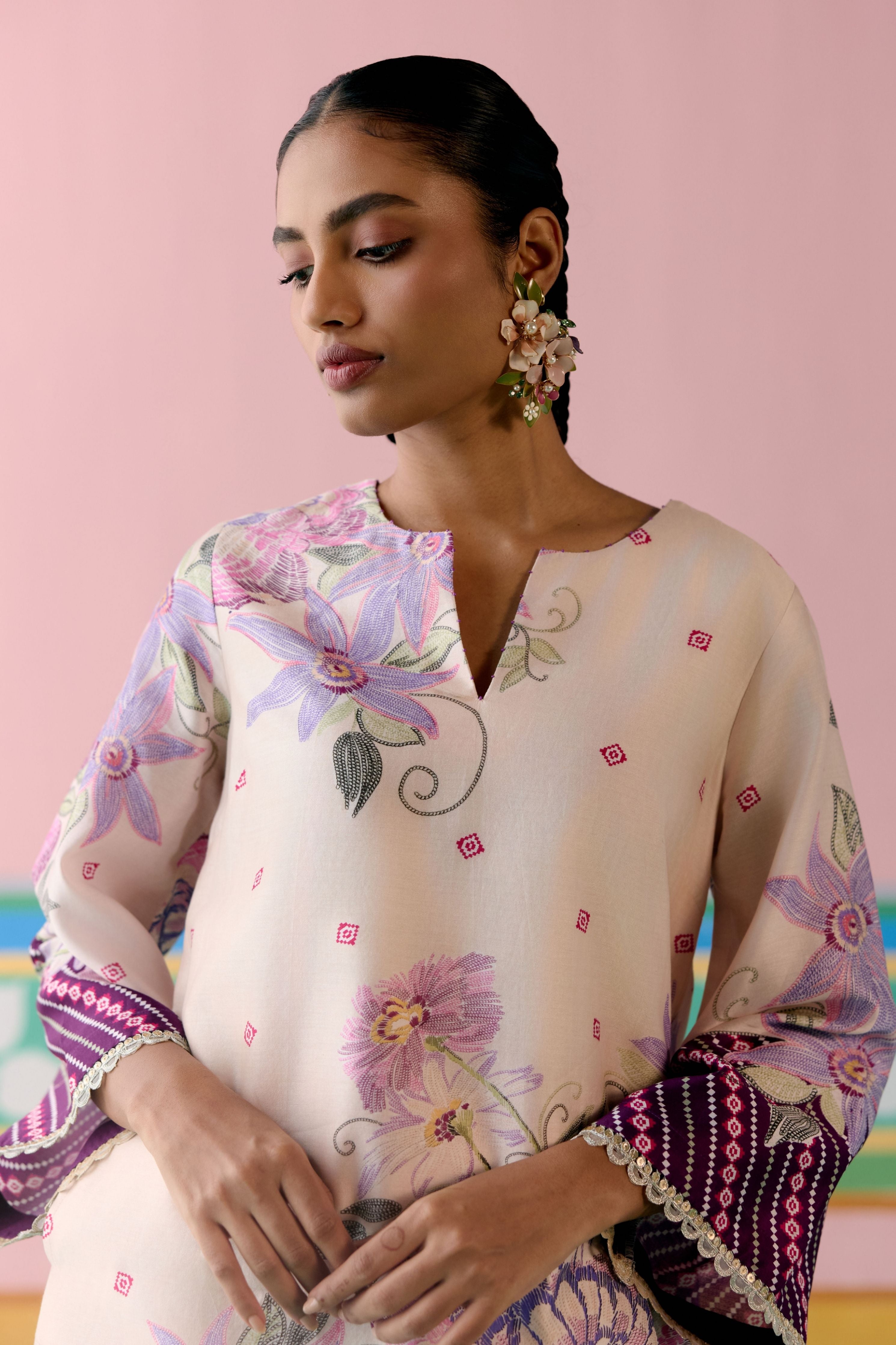 Purple Ikkat Kurta Set