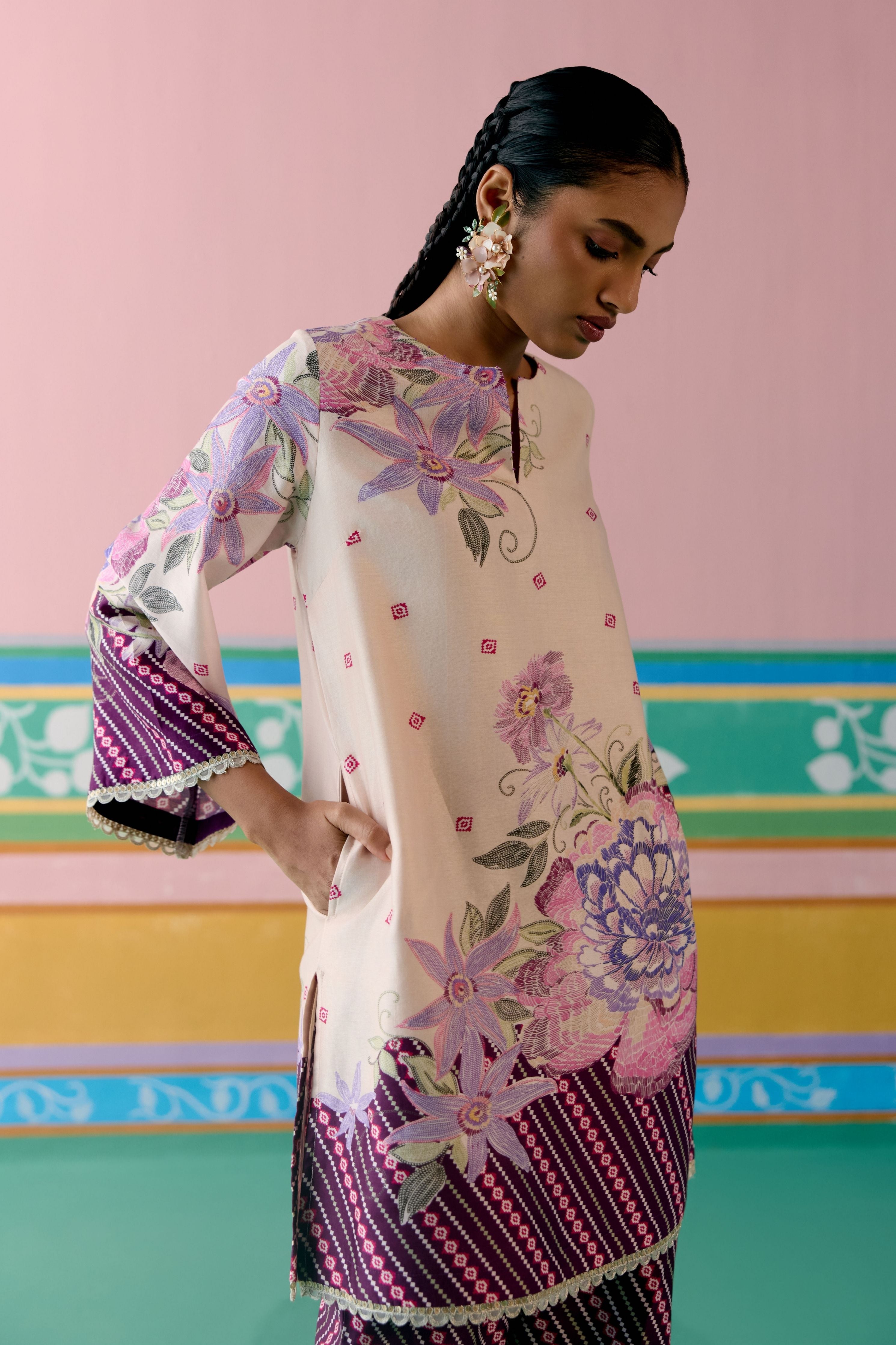 Purple Ikkat Kurta with Dupatta