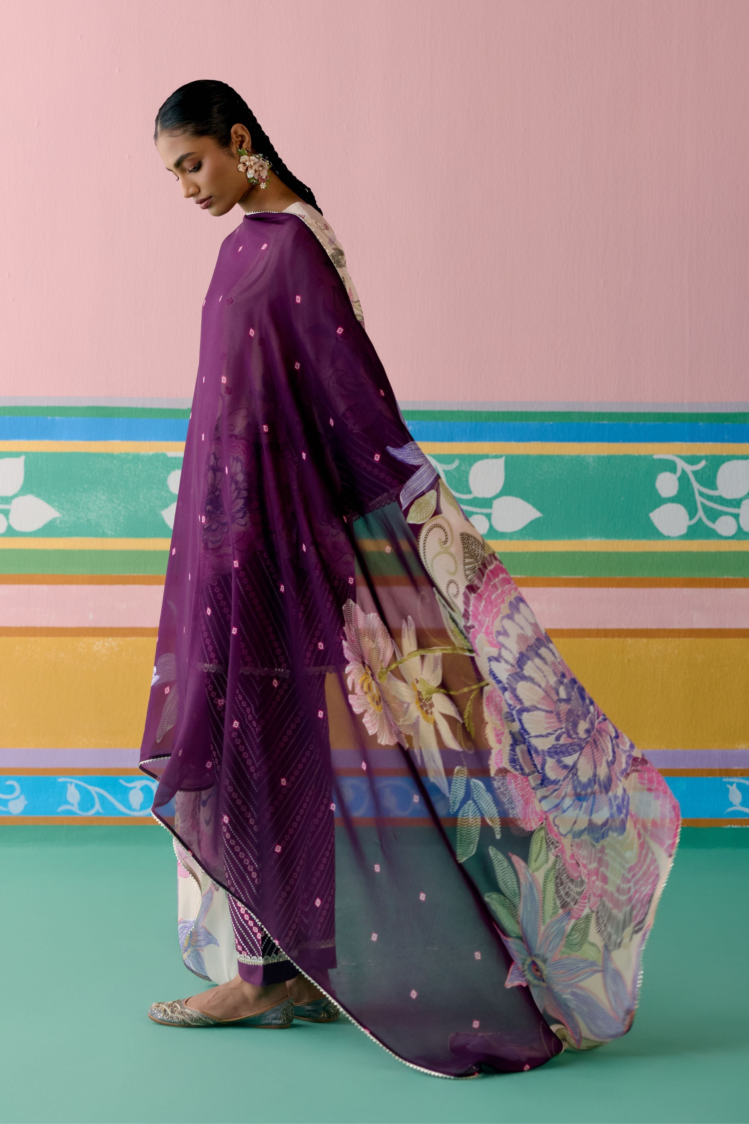 Purple Ikkat Kurta with Dupatta