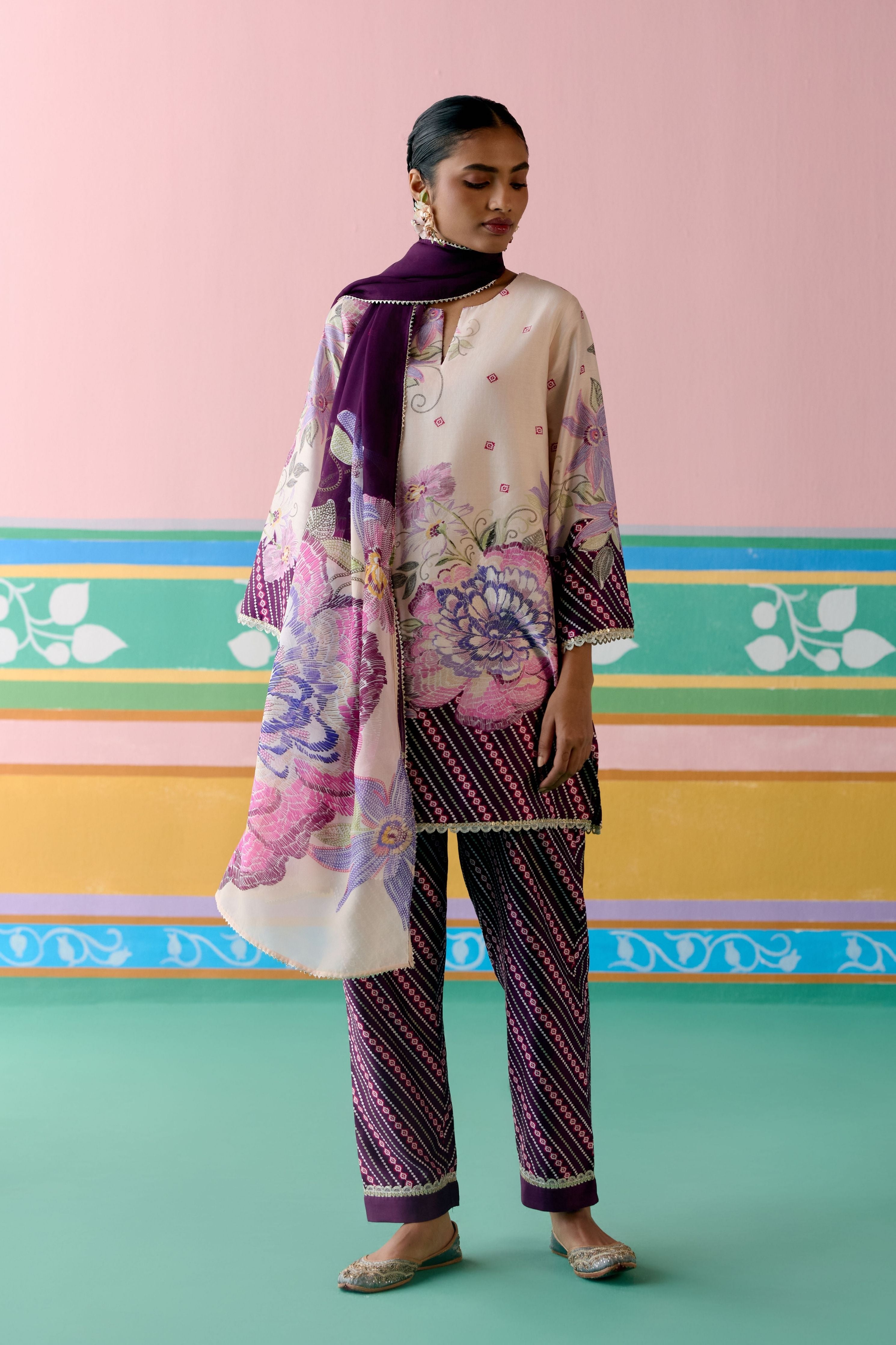 Purple Ikkat Kurta with Dupatta