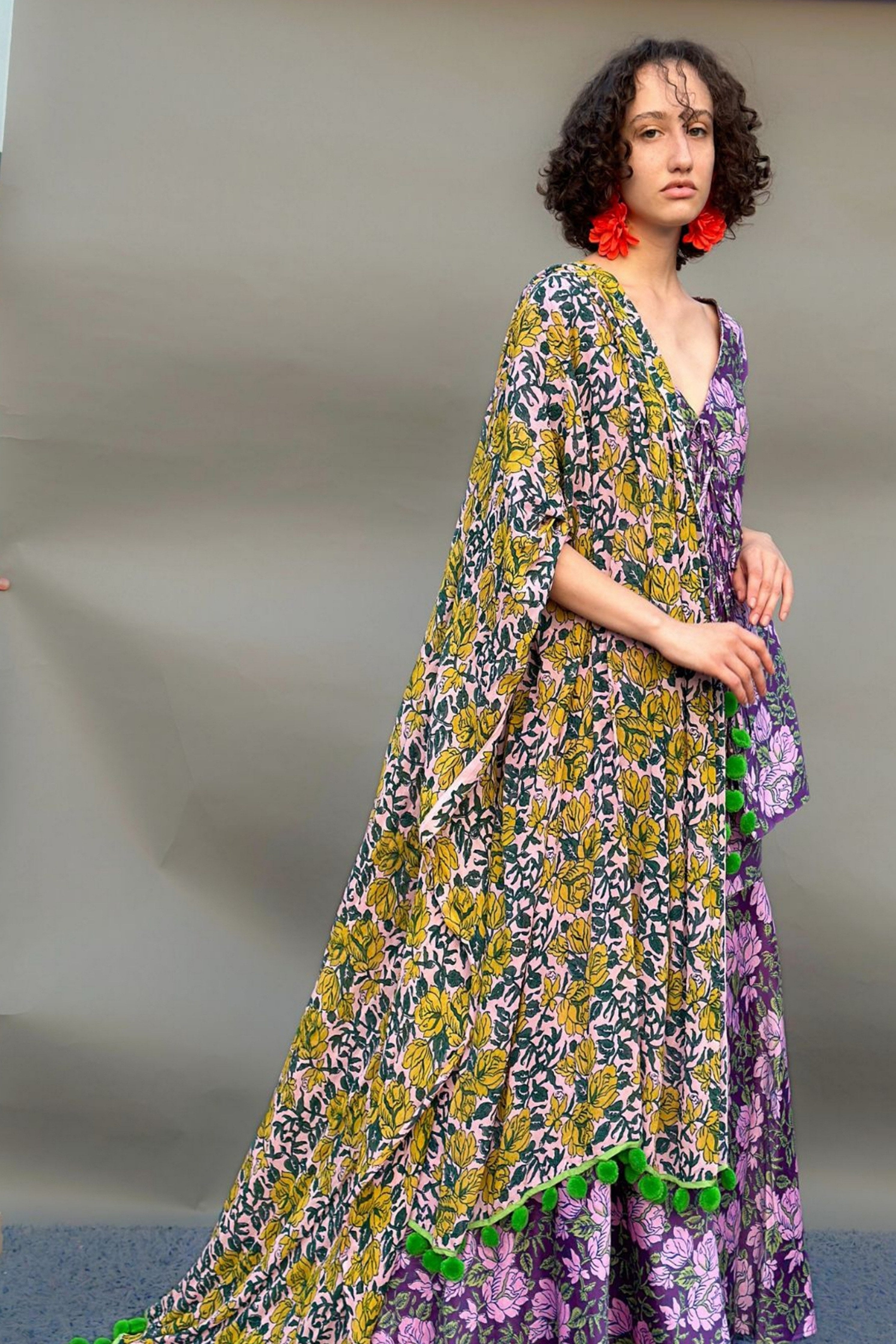 Purple & Mustard Sharara Set