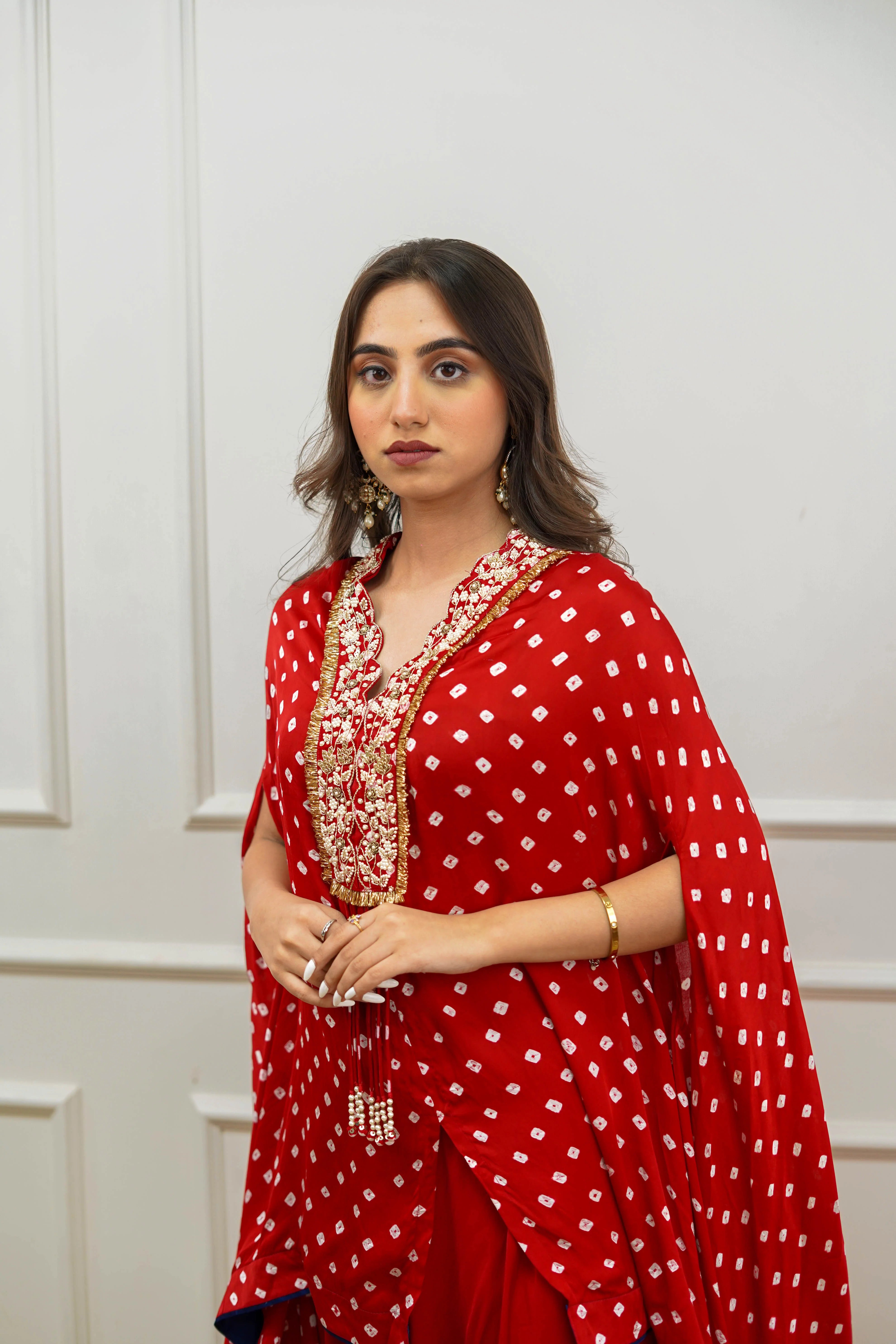 Bhandej Red Cape Kurta Set