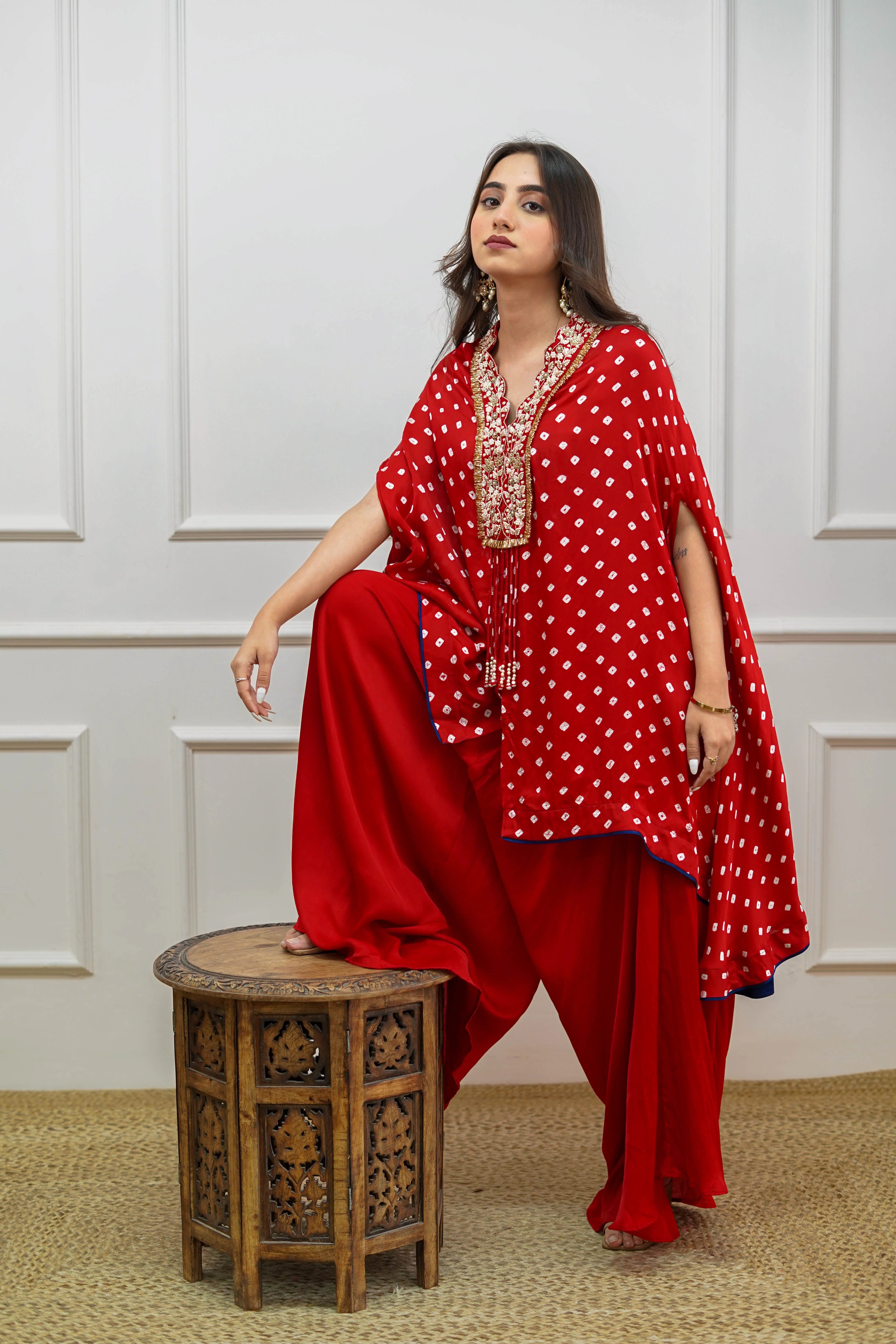 Bhandej Red Cape Kurta Set