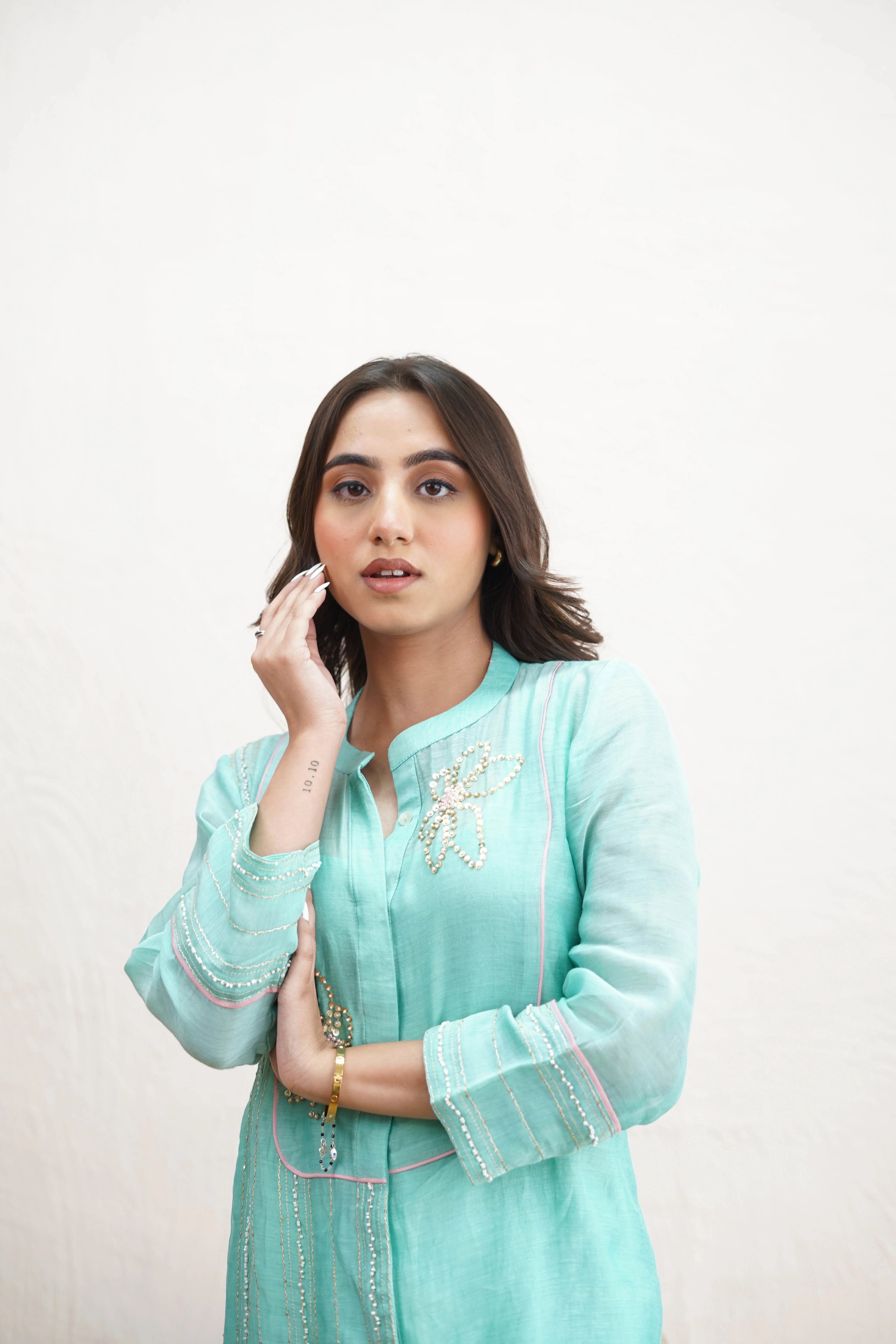 Turquoise Sequin Kurta Set