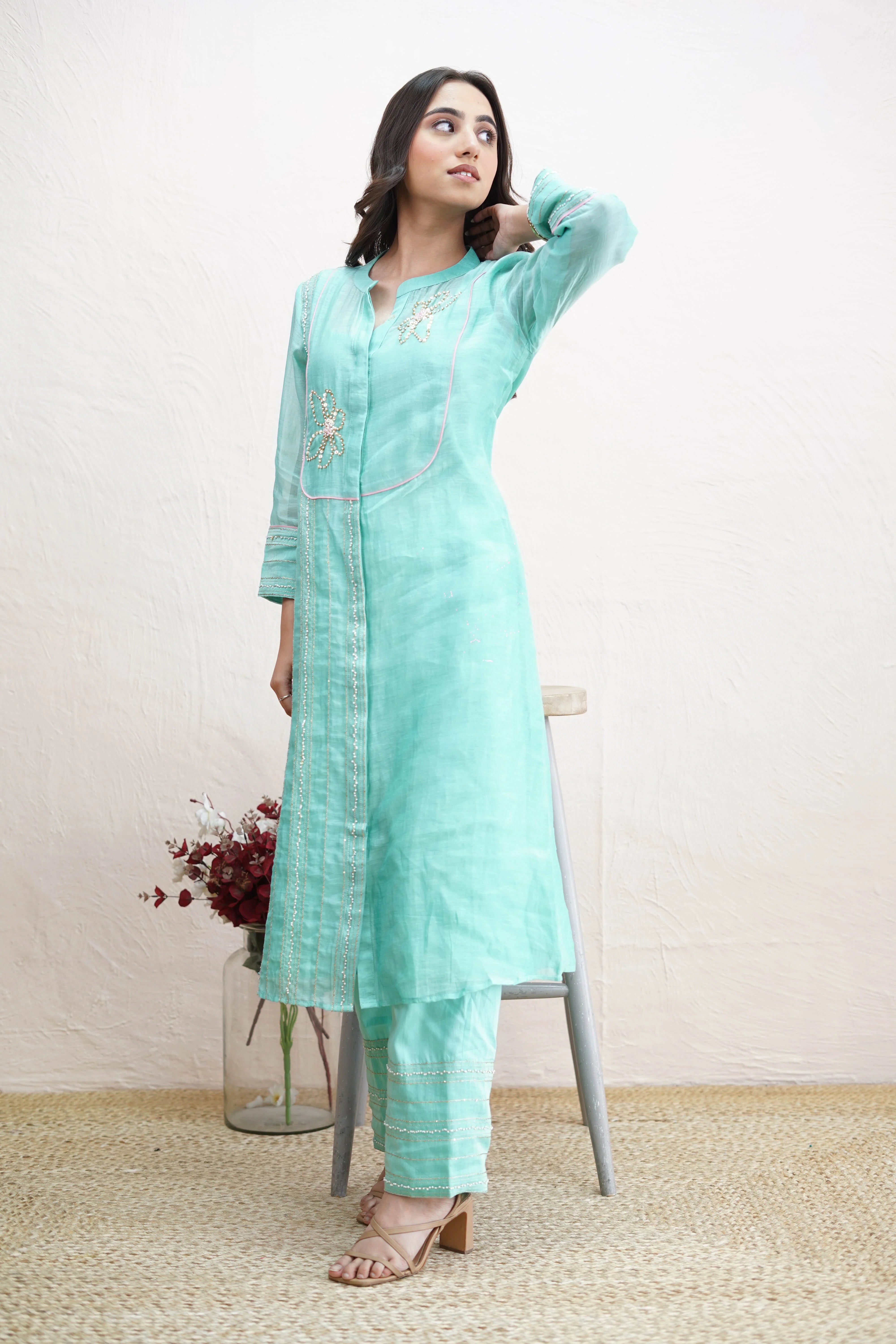 Turquoise Sequin Kurta Set