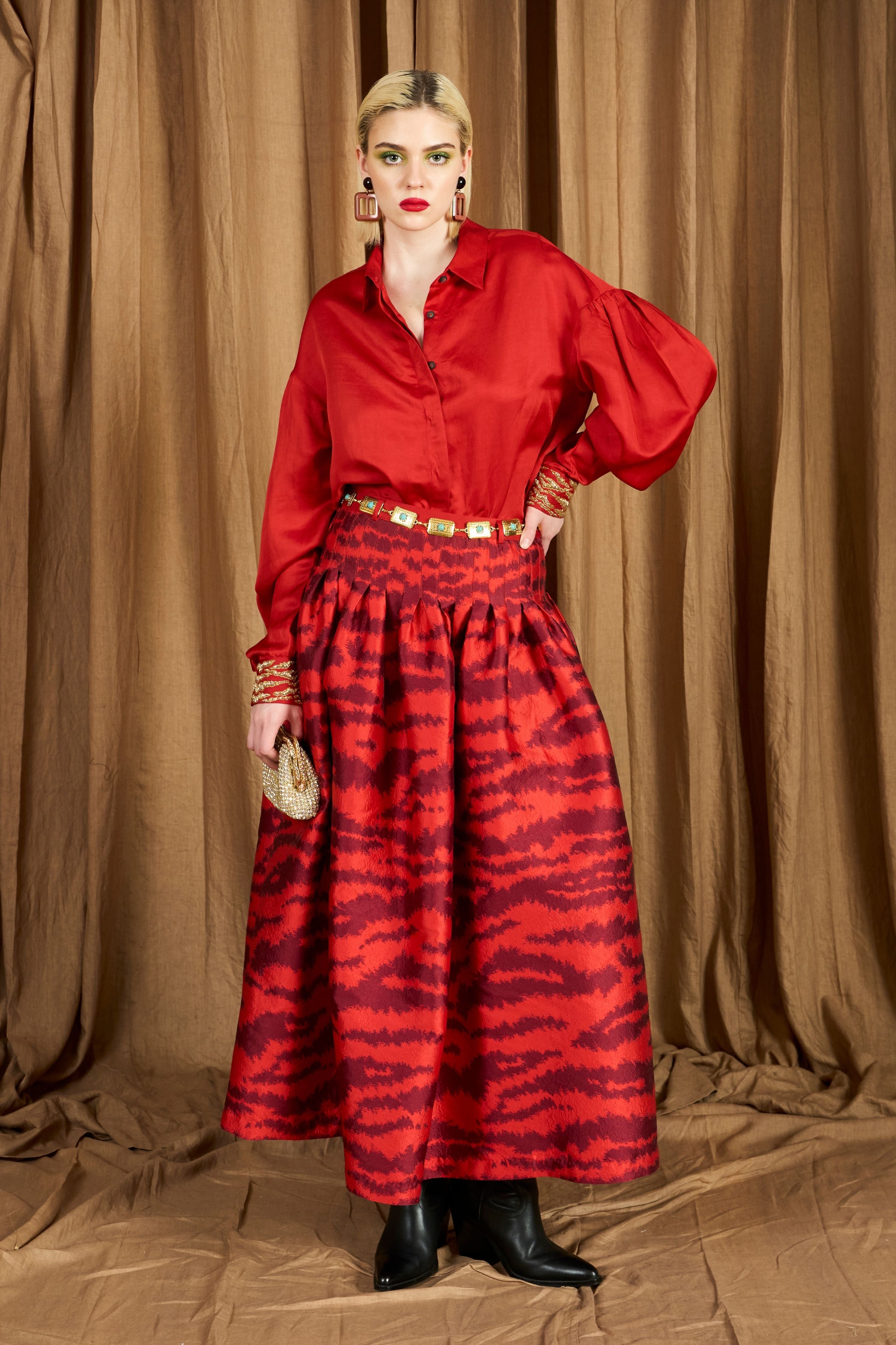 The Tiger Jacquard Pleated Full Skirt