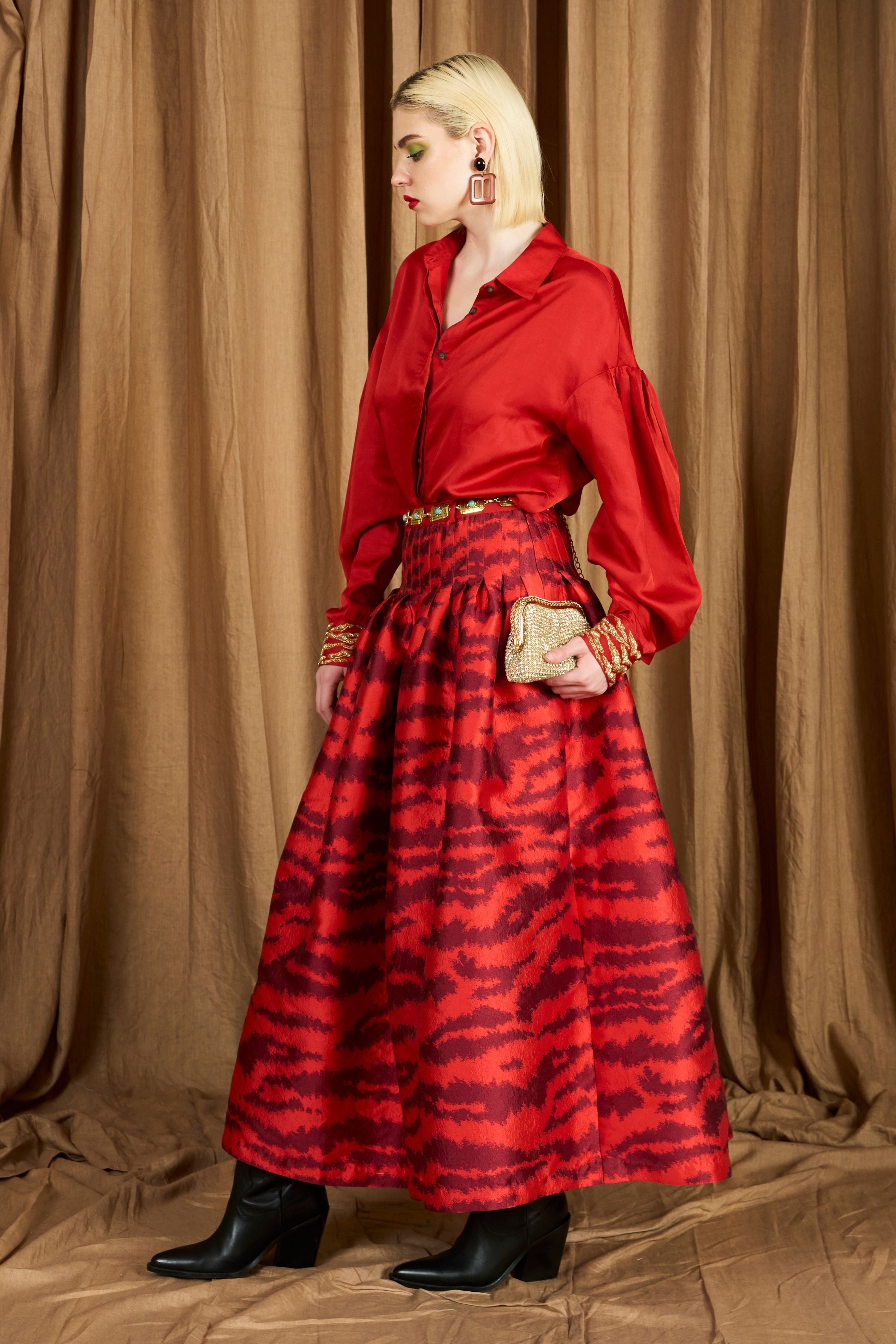 The Tiger Jacquard Pleated Full Skirt