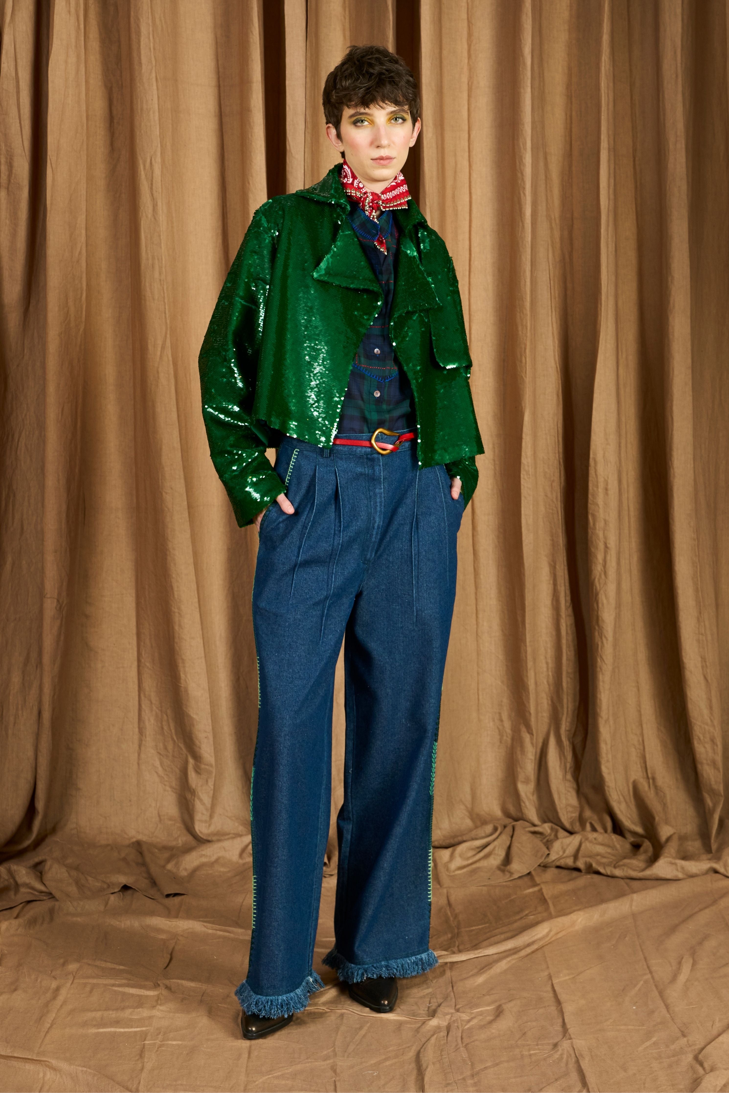 The Cropped Trench In Emb Sequins