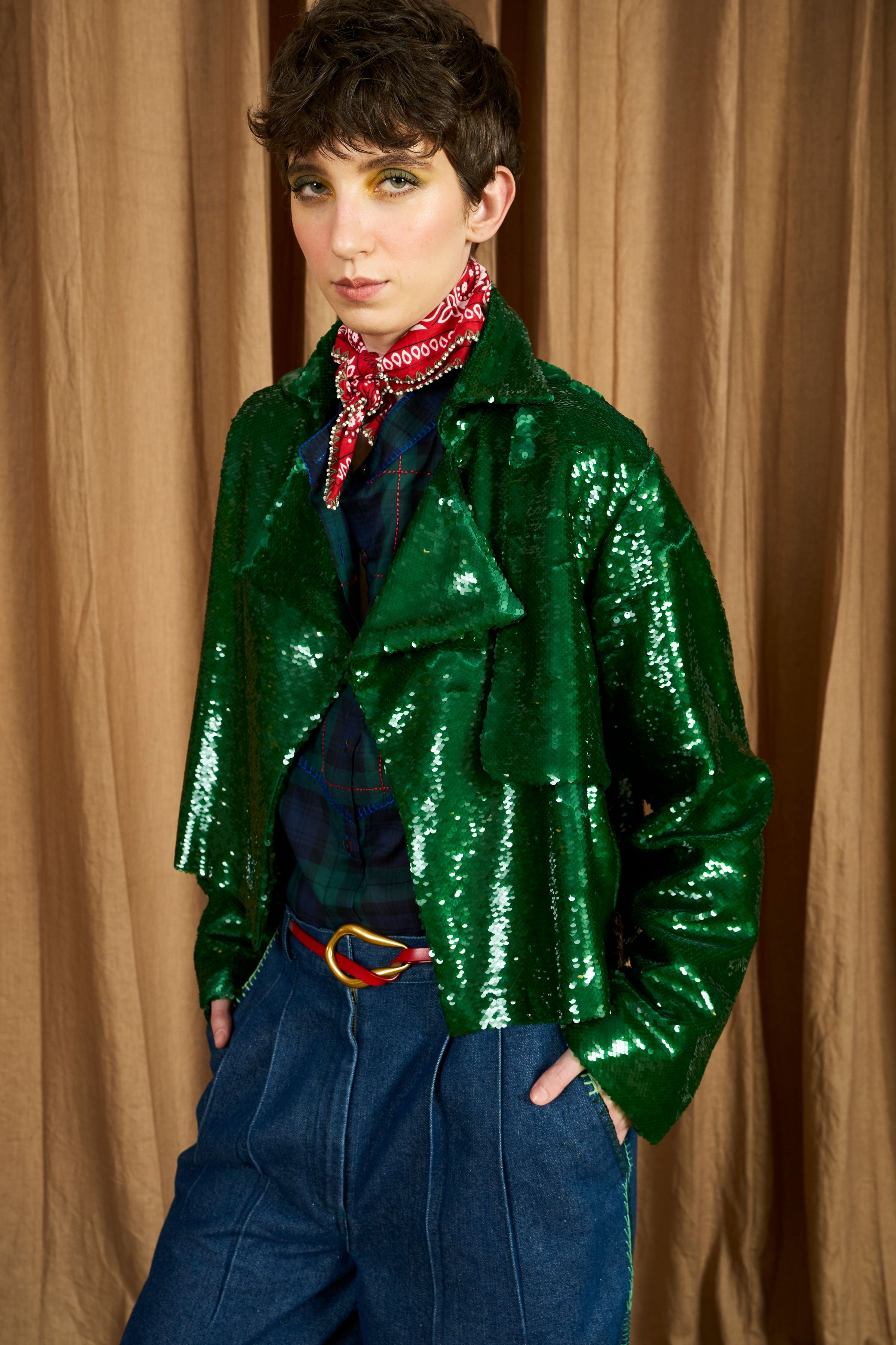 The Cropped Trench In Emb Sequins