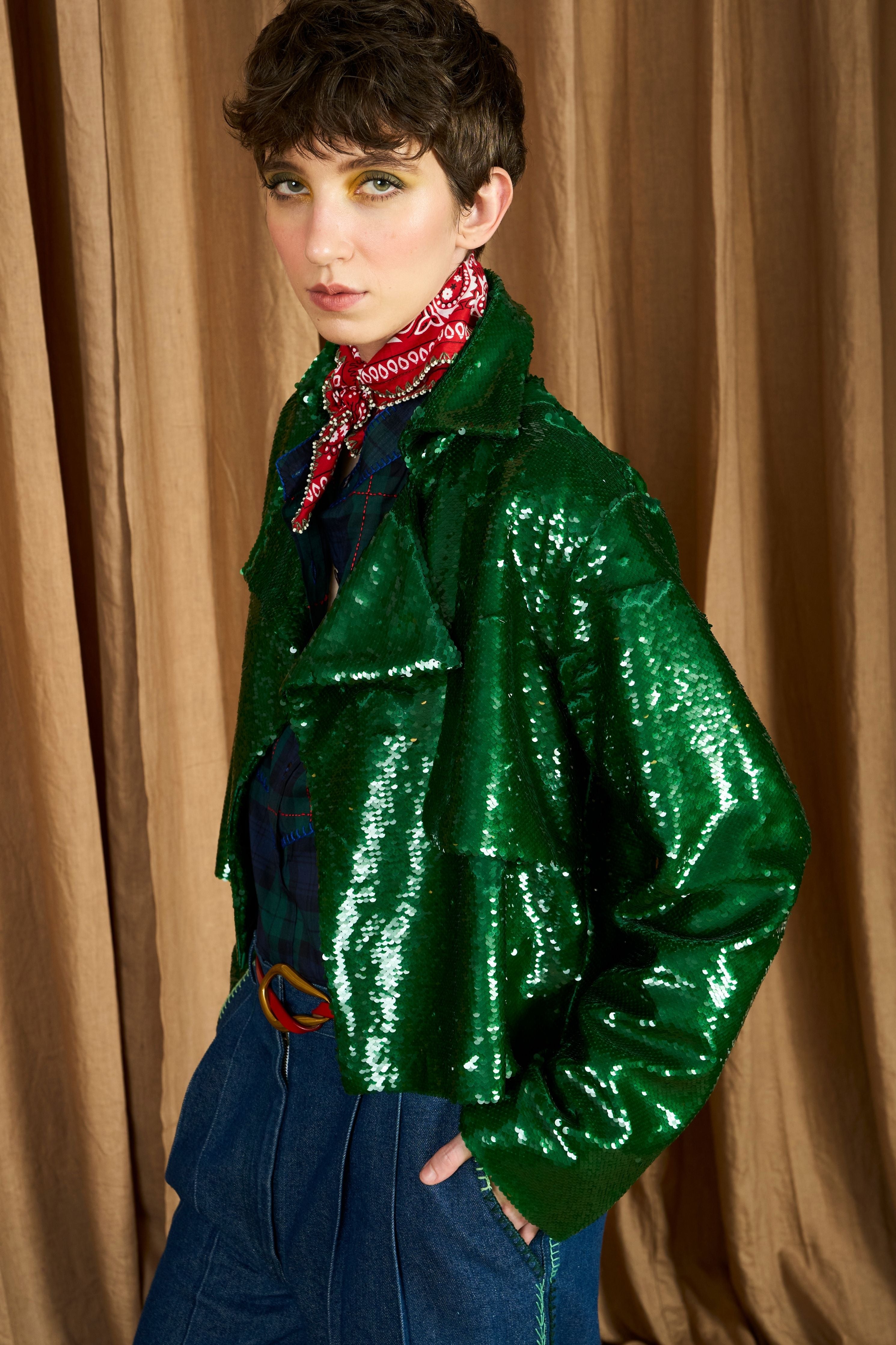 The Cropped Trench In Emb Sequins