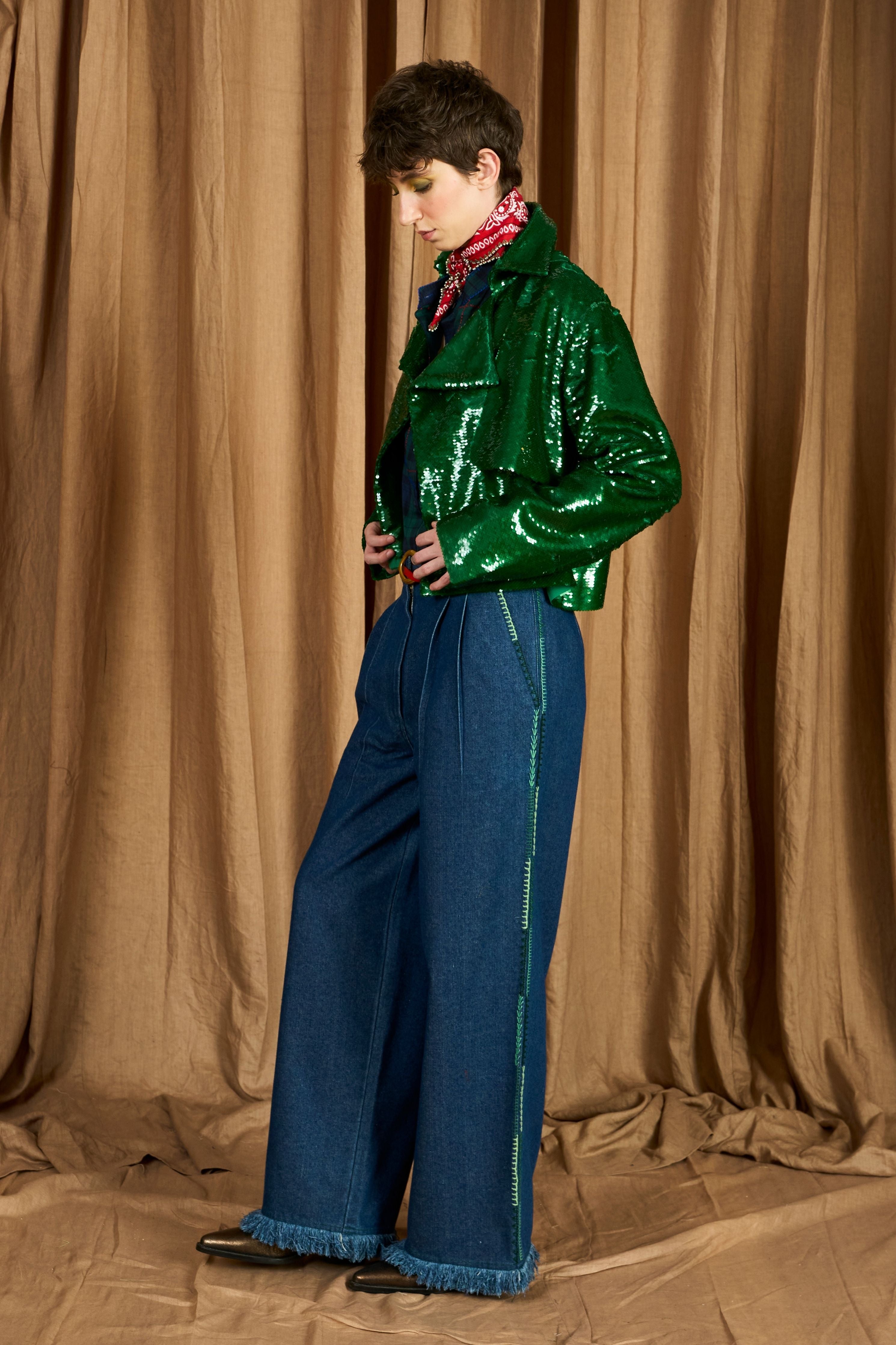 The Cropped Trench In Emb Sequins