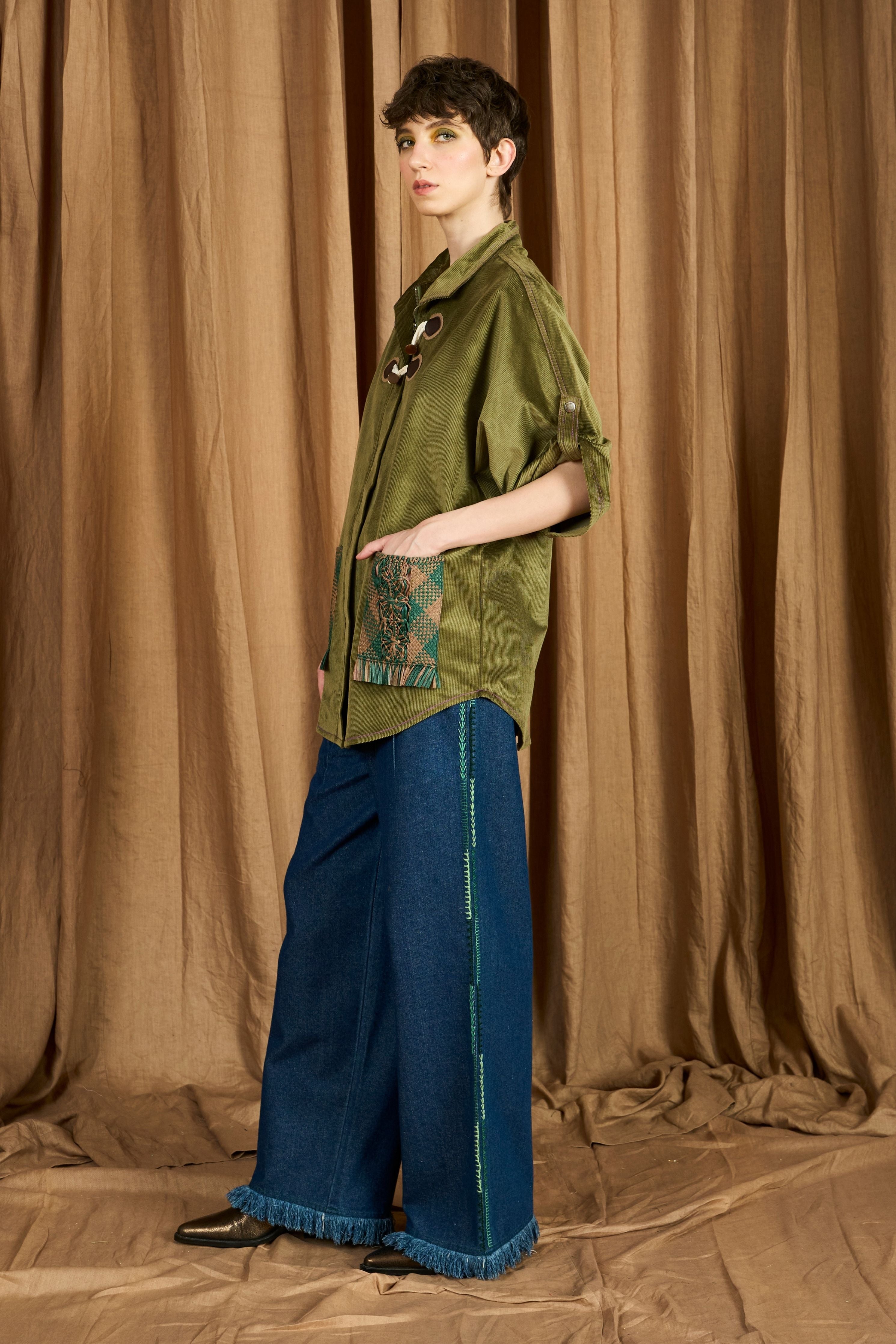 The Drawstring Parka With Hand Woven Raffia Pocket & Leather Details