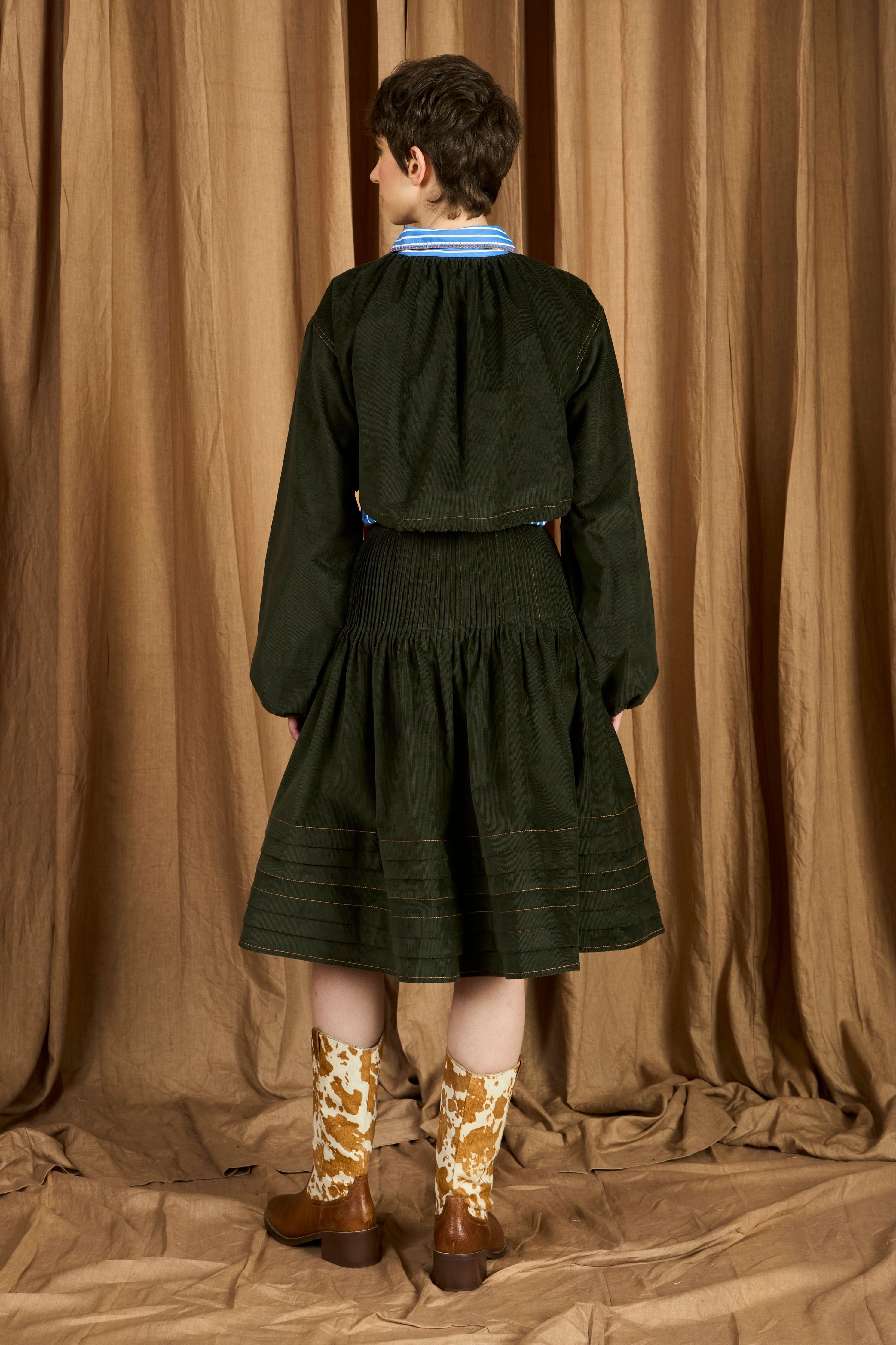 The Drawstring Layered Shirt With Leather & Raffia Details