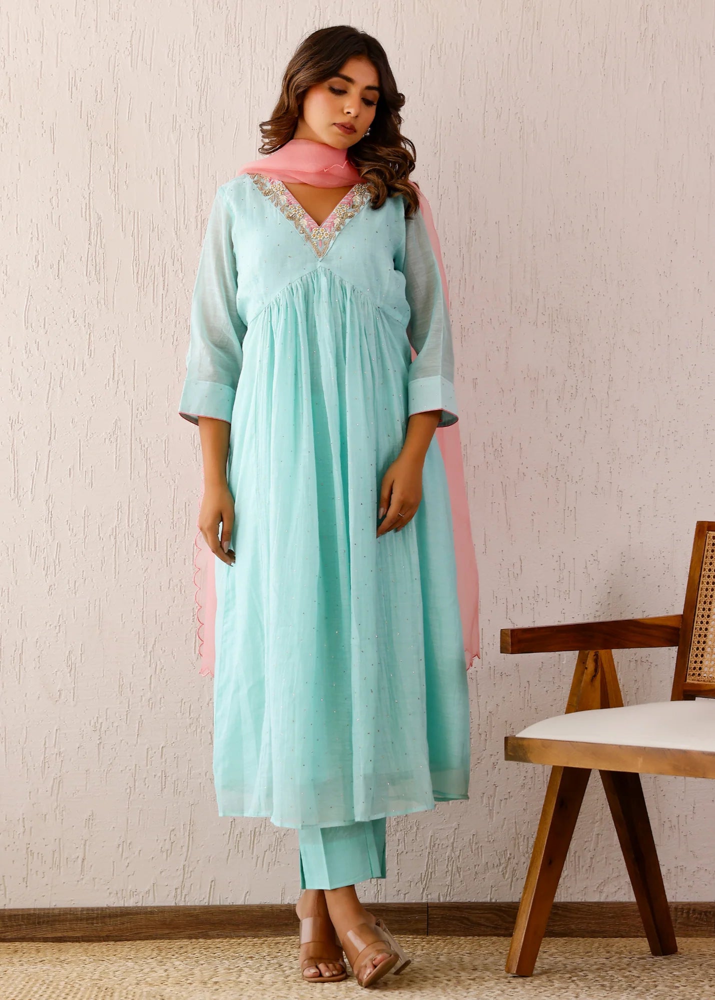 Ice Blue Mukaish Kurta Set