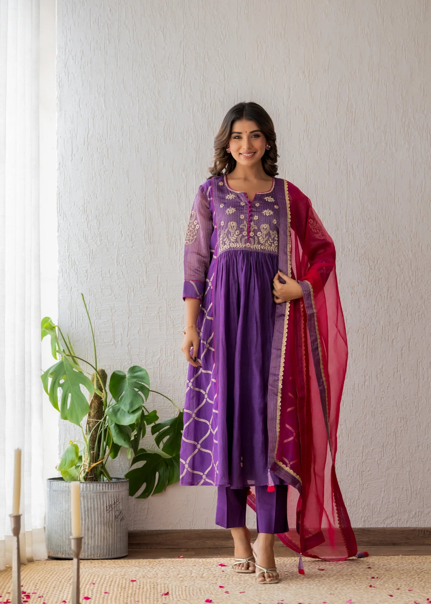 Purple Zari Suit Set