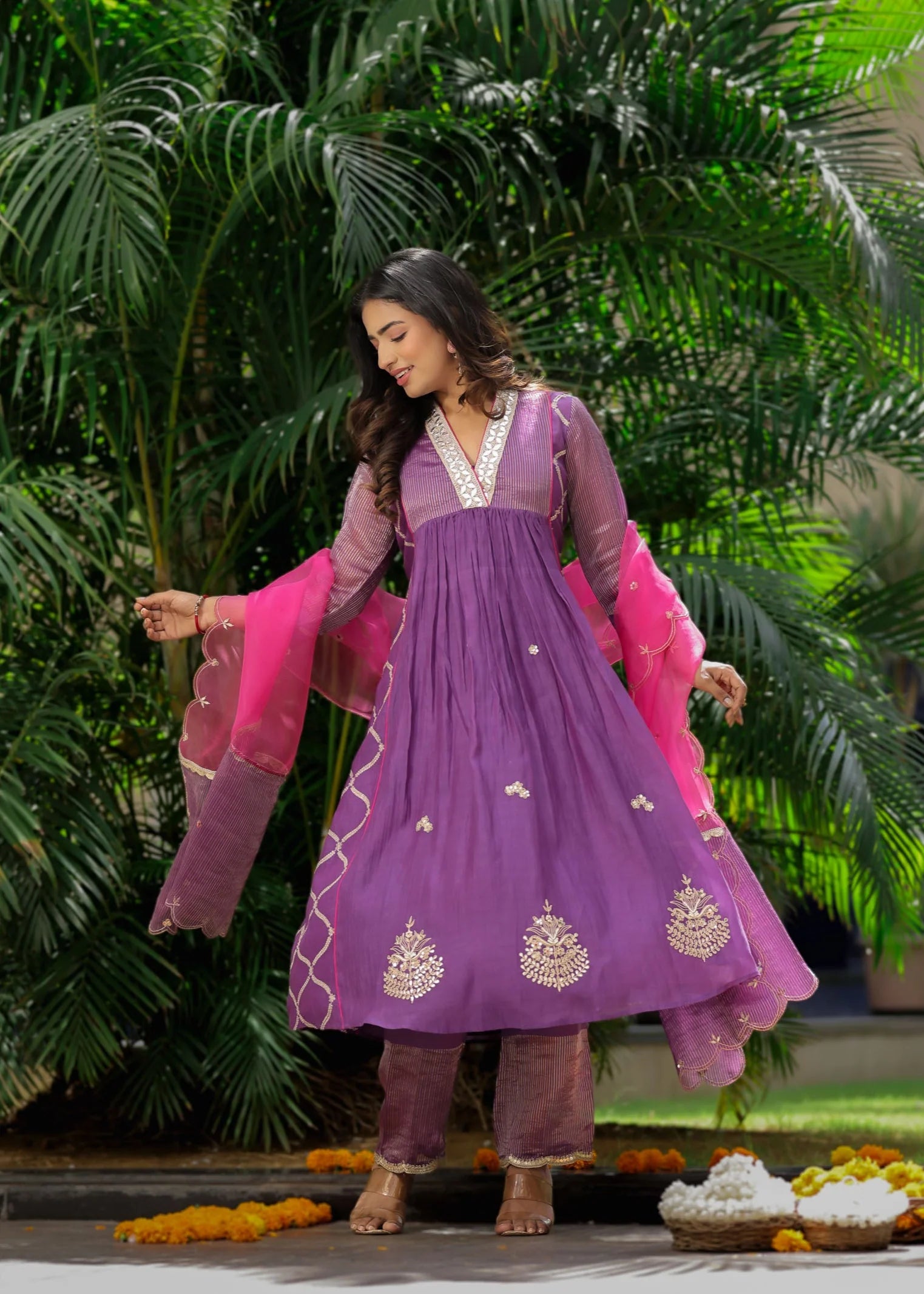 Purple Zari Gota Anarkali