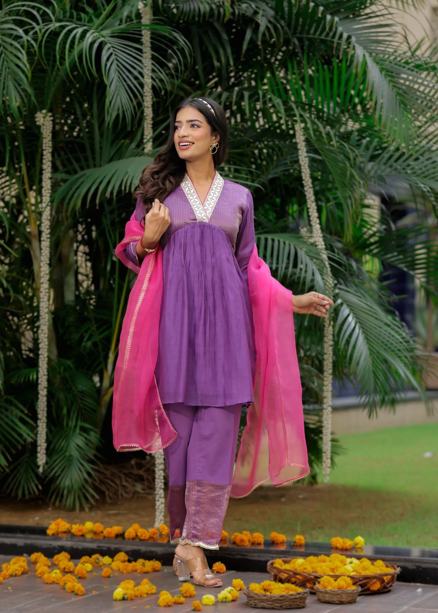 Purple Zari Gota Short Kurta Set