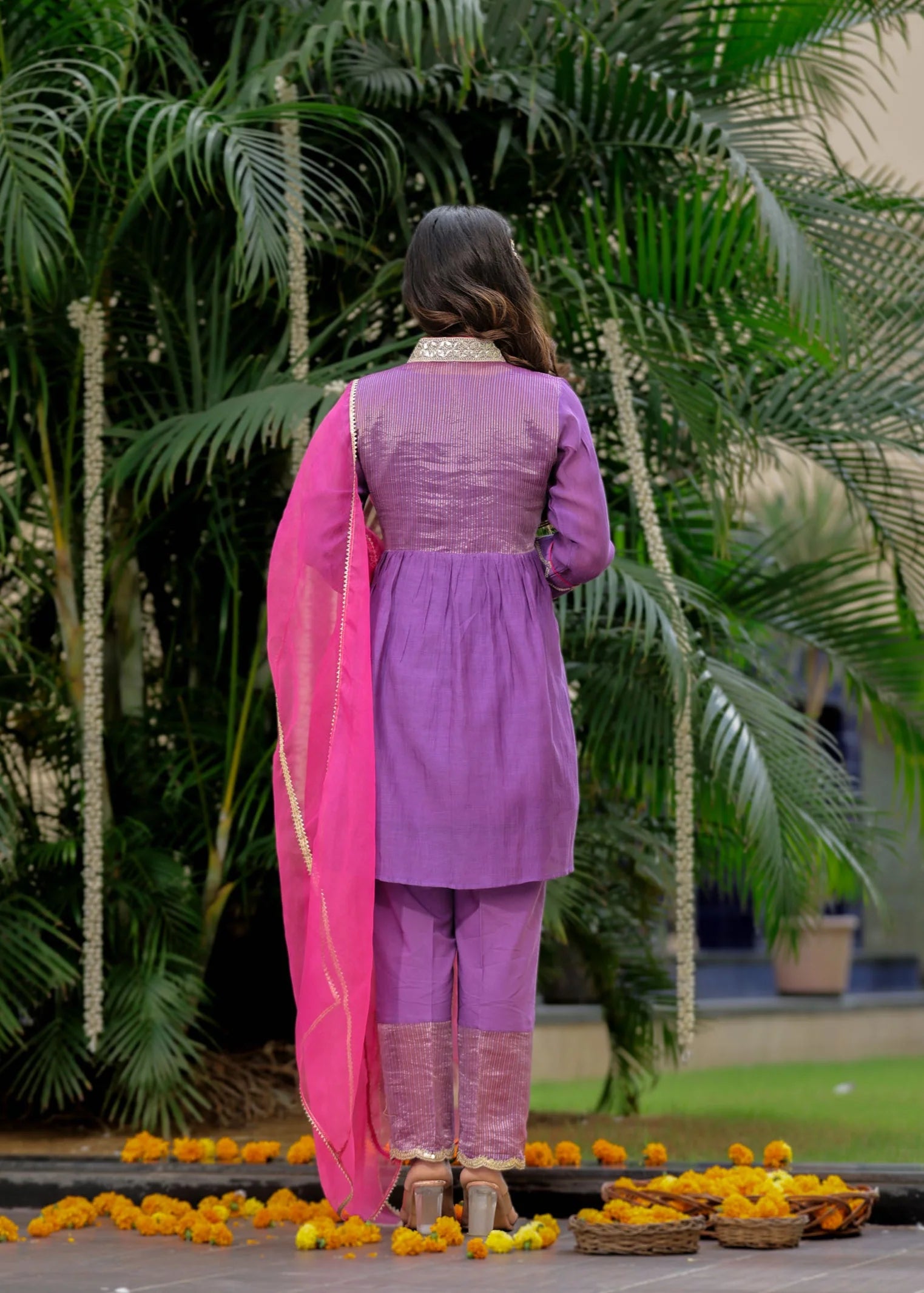 Purple Zari Gota Short Kurta Set