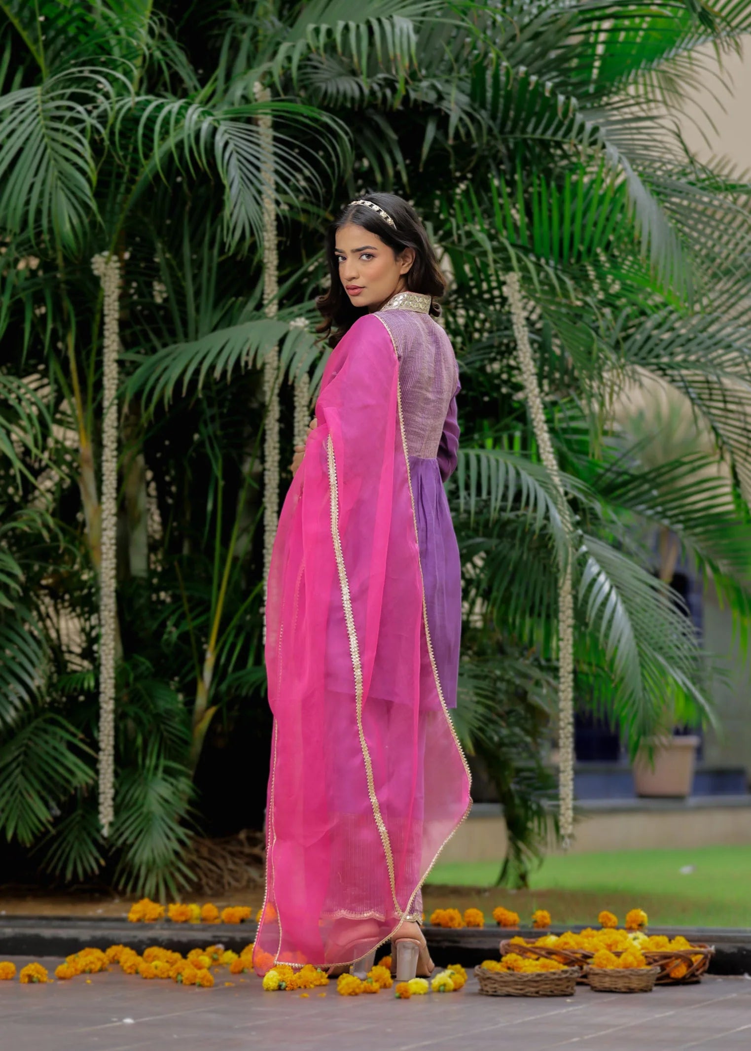 Purple Zari Gota Short Kurta Set