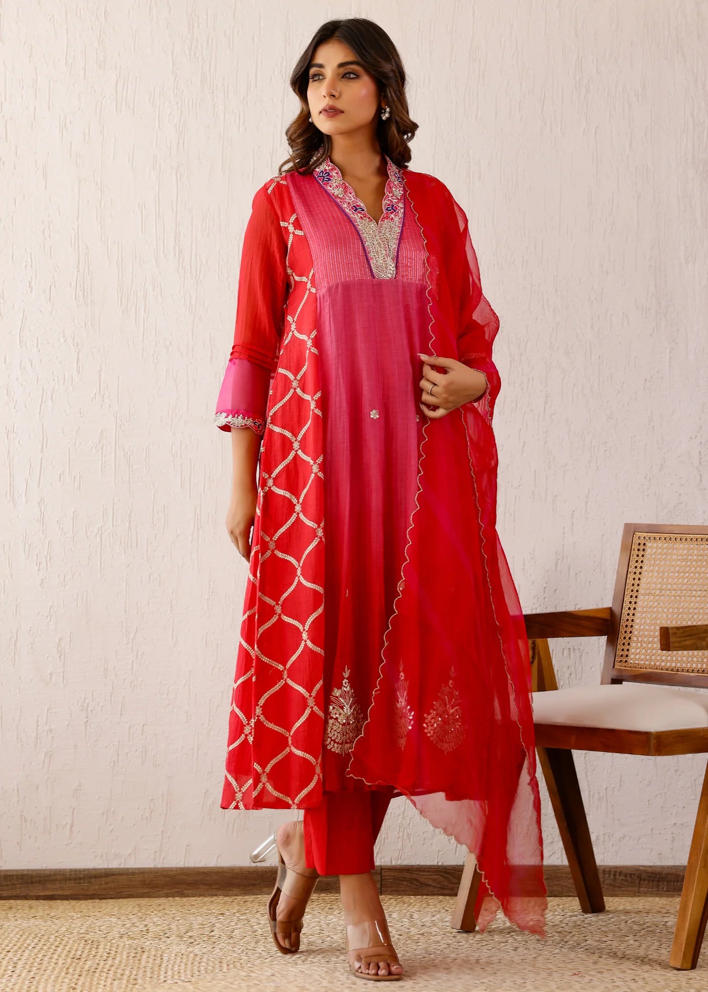 Red Zari Sitaara Anarkali